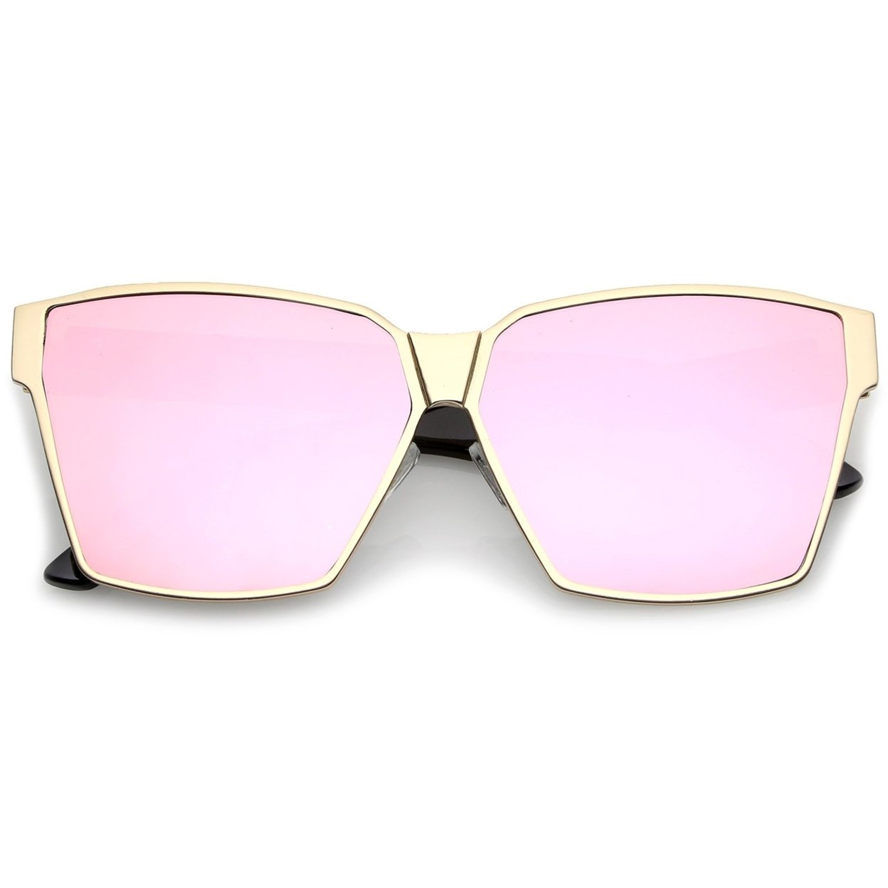Oversize Matte Metal Accent Horn Rimmed Colored Mirror Flat Lens Square Sunglasses 63mm - Matte Gold-Black / Peach Mirror