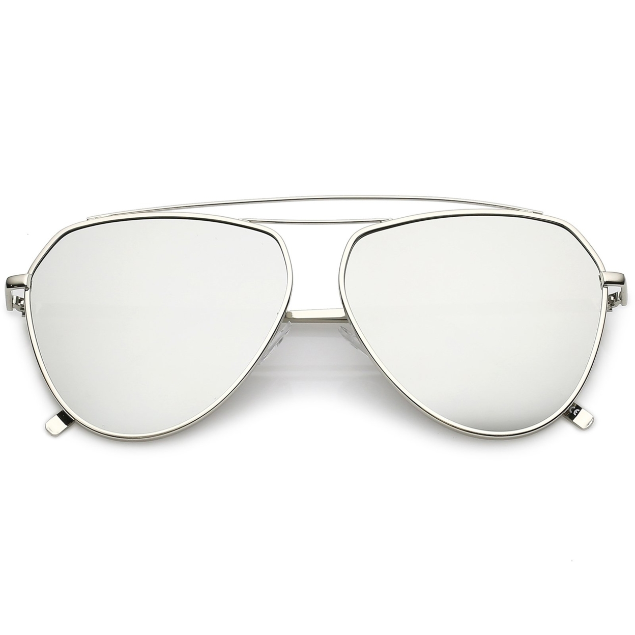 Oversize Metal Aviator Sunglasses Curved Crossbar Colored Mirror Flat Lens 59mm - Gold / Purple Mirror