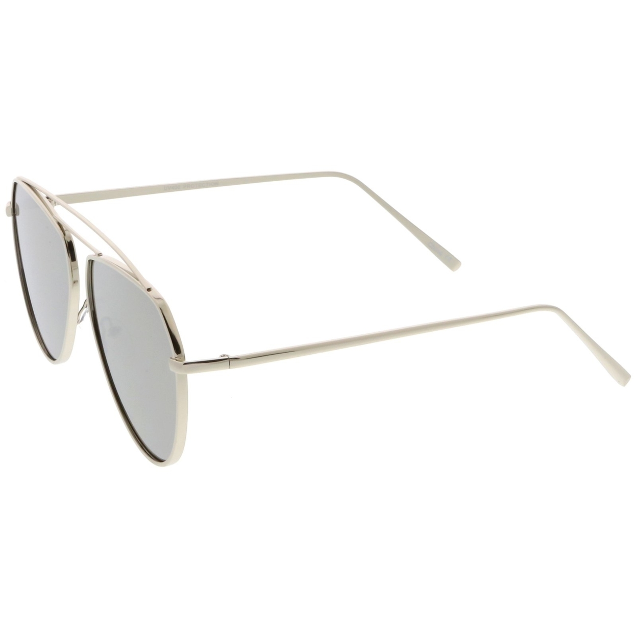 Oversize Metal Aviator Sunglasses Curved Crossbar Colored Mirror Flat Lens 59mm - Gold / Purple Mirror