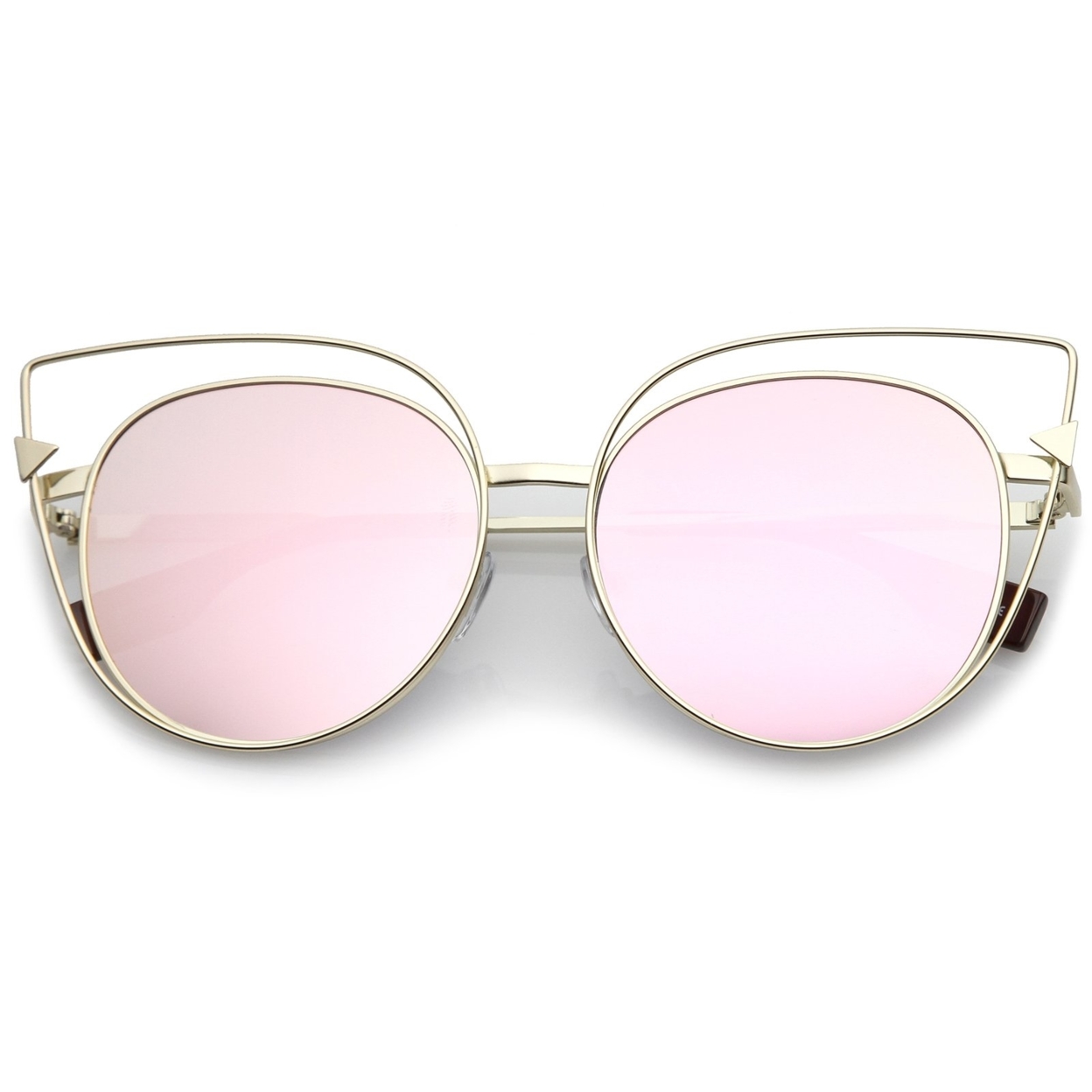 Oversize Metal Cutout Frame Arrow Accent Pink Mirror Flat Lens Cat Eye Sunglasses 57mm - Gold-Gold / Pink Mirror