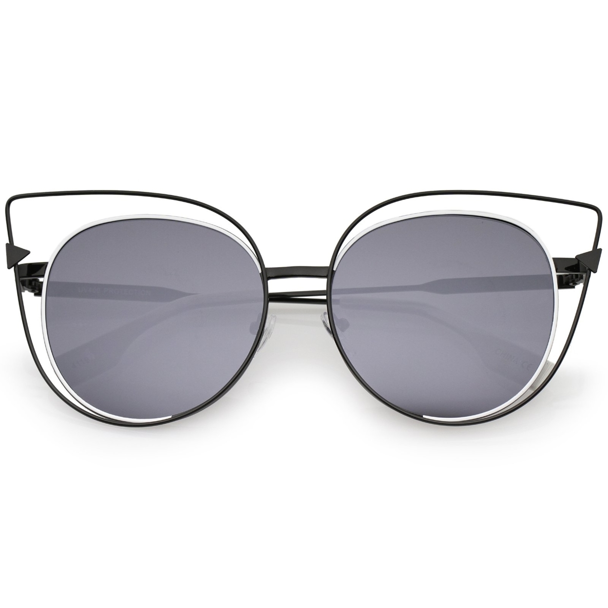 Oversize Metal Cutout Frame Arrow Accent Flat Lens Cat Eye Sunglasses 57mm - Gold-Black / Lavender