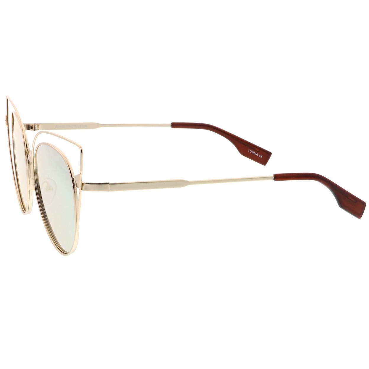 Oversize Metal Cutout Frame Arrow Accent Pink Mirror Flat Lens Cat Eye Sunglasses 57mm - Gold-Gold / Pink Mirror