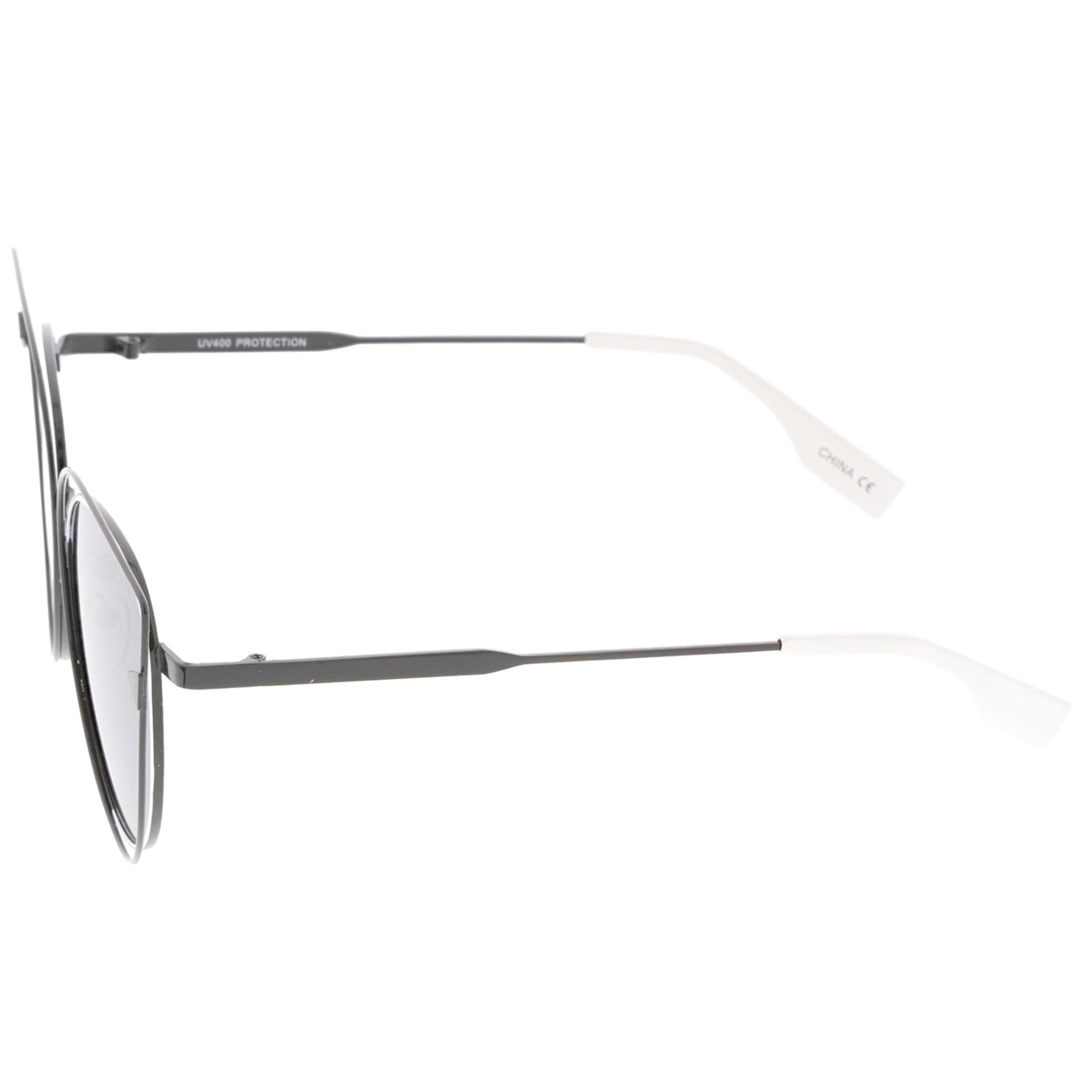 Oversize Metal Cutout Frame Arrow Accent Flat Lens Cat Eye Sunglasses 57mm - Gold-Black / Lavender