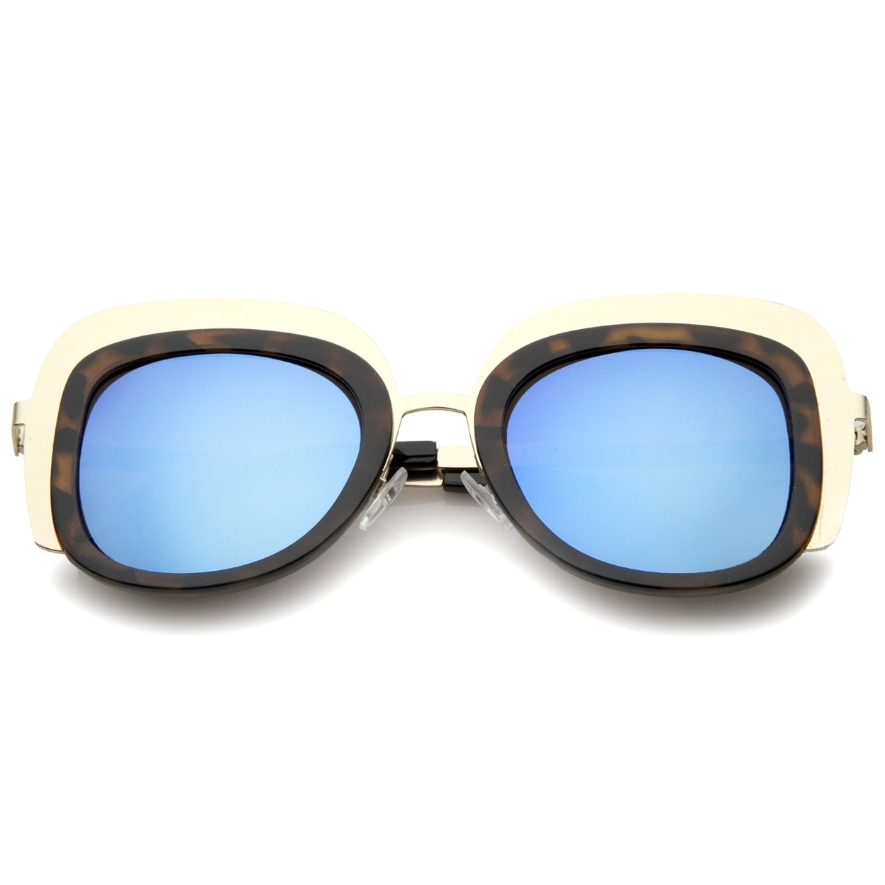Oversize Metal Frame Border Colored Mirror Lens Square Sunglasses 43mm - Gold-Tortoise / Blue Mirror