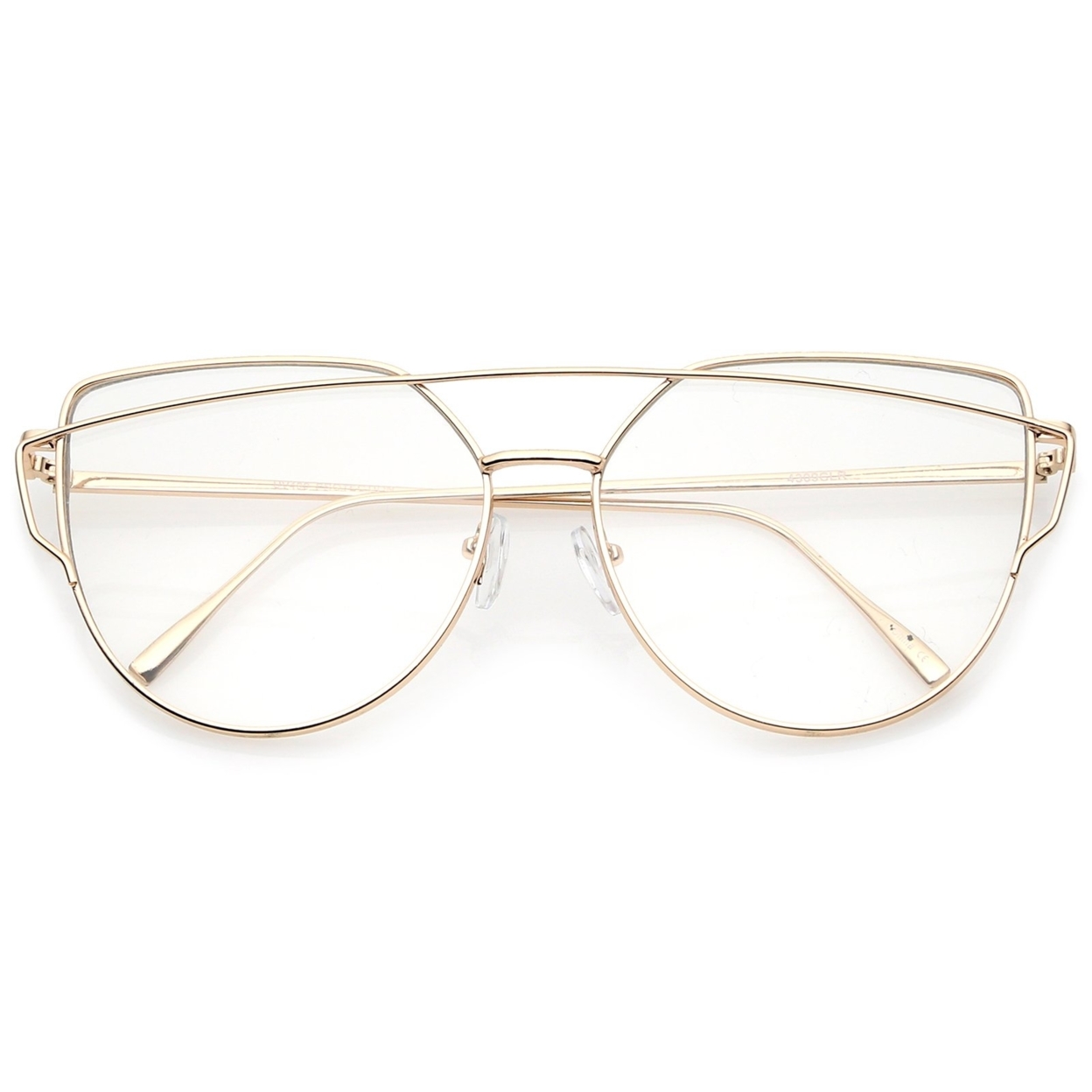 Oversize Metal Frame Thin Temple Clear Flat Lens Aviator Eyeglasses 62mm - Gold / Clear