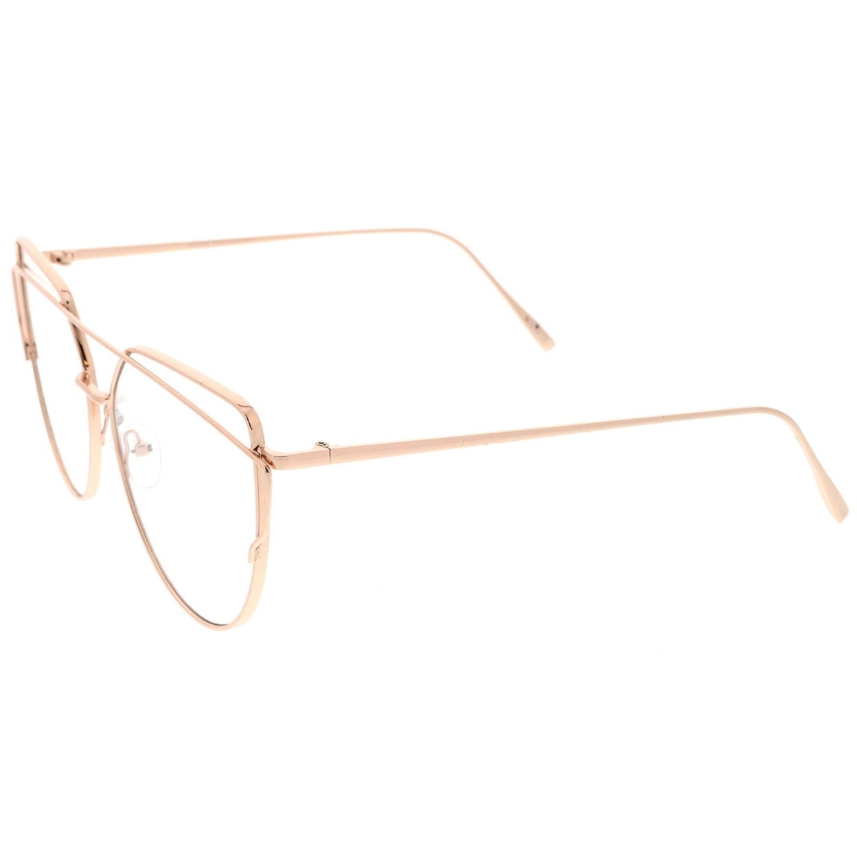 Oversize Metal Frame Thin Temple Clear Flat Lens Aviator Eyeglasses 62mm - Gold / Clear