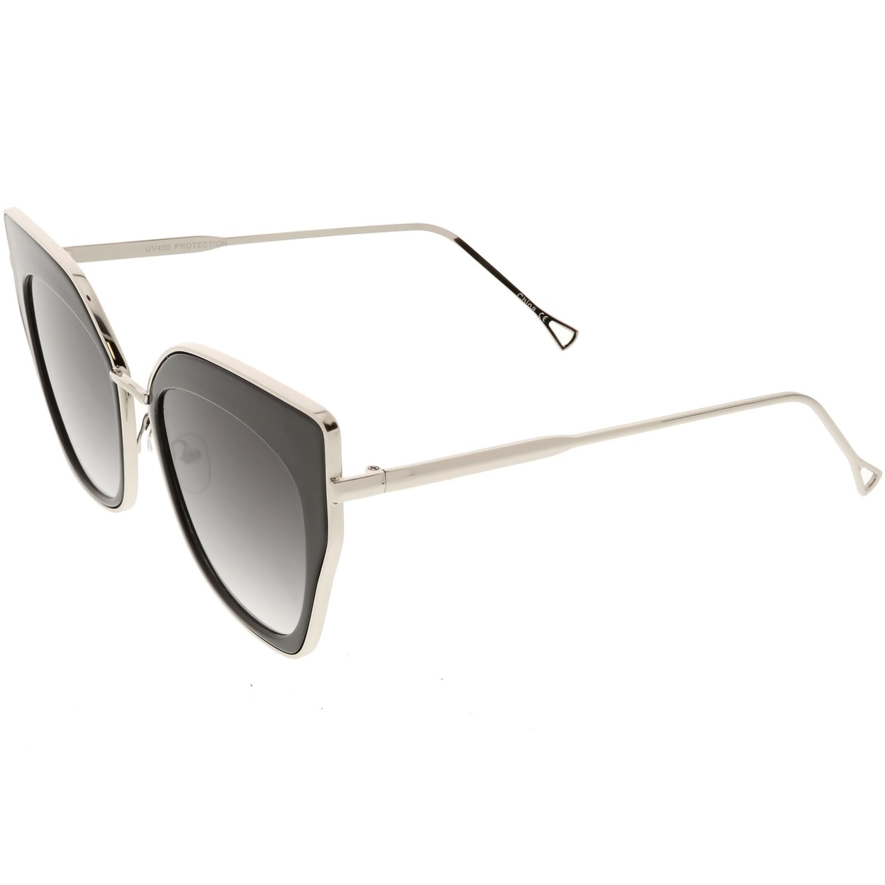 Oversize Pointed Cat Eye Sunglasses Slim Metal Nose Bridge Neutral Square Lens 58mm - Tortoise Gold / Amber