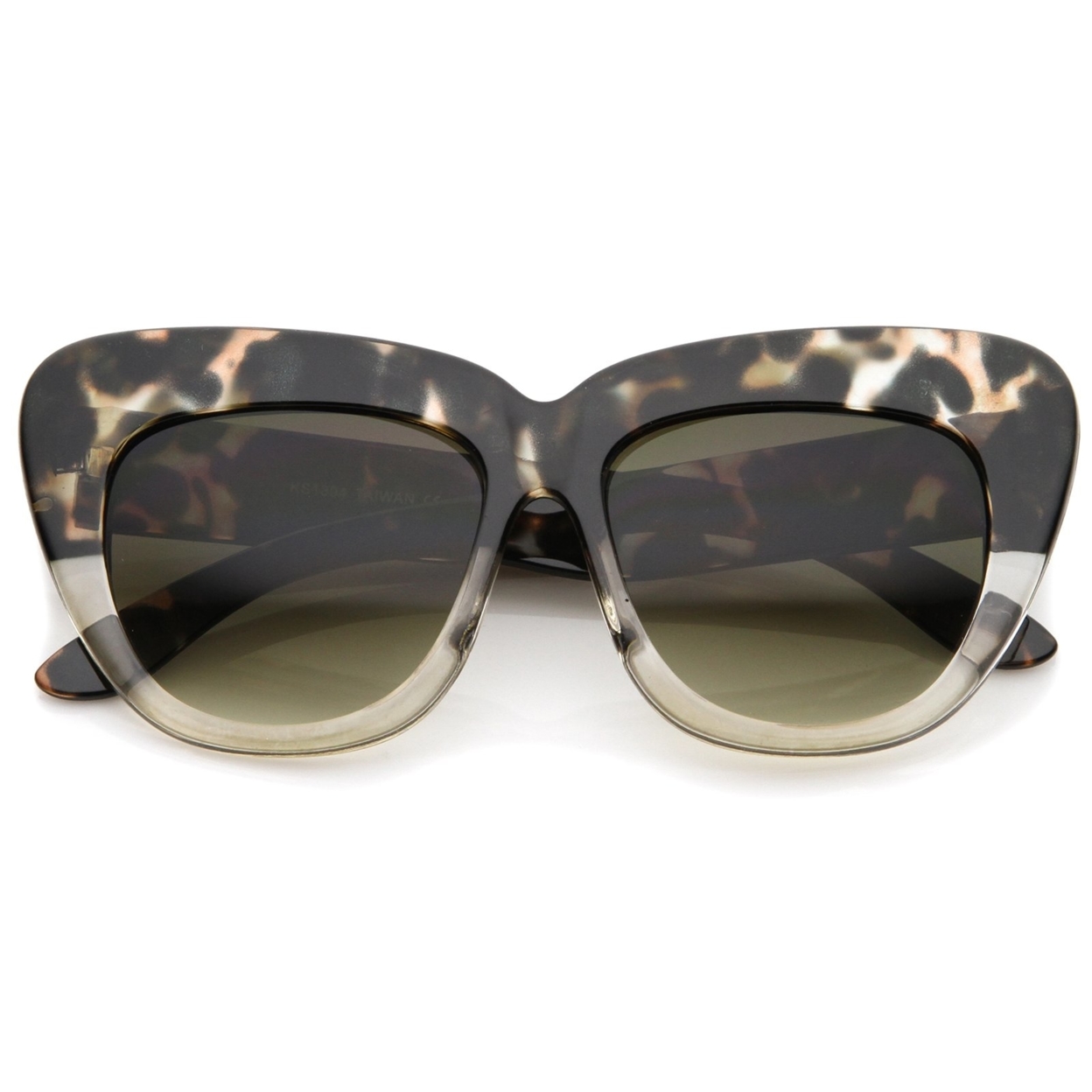 Oversize Printed Frame Wide Temple Square Lens Cat Eye Sunglasses 55mm - Black-Tortoise-Fade / Lavender