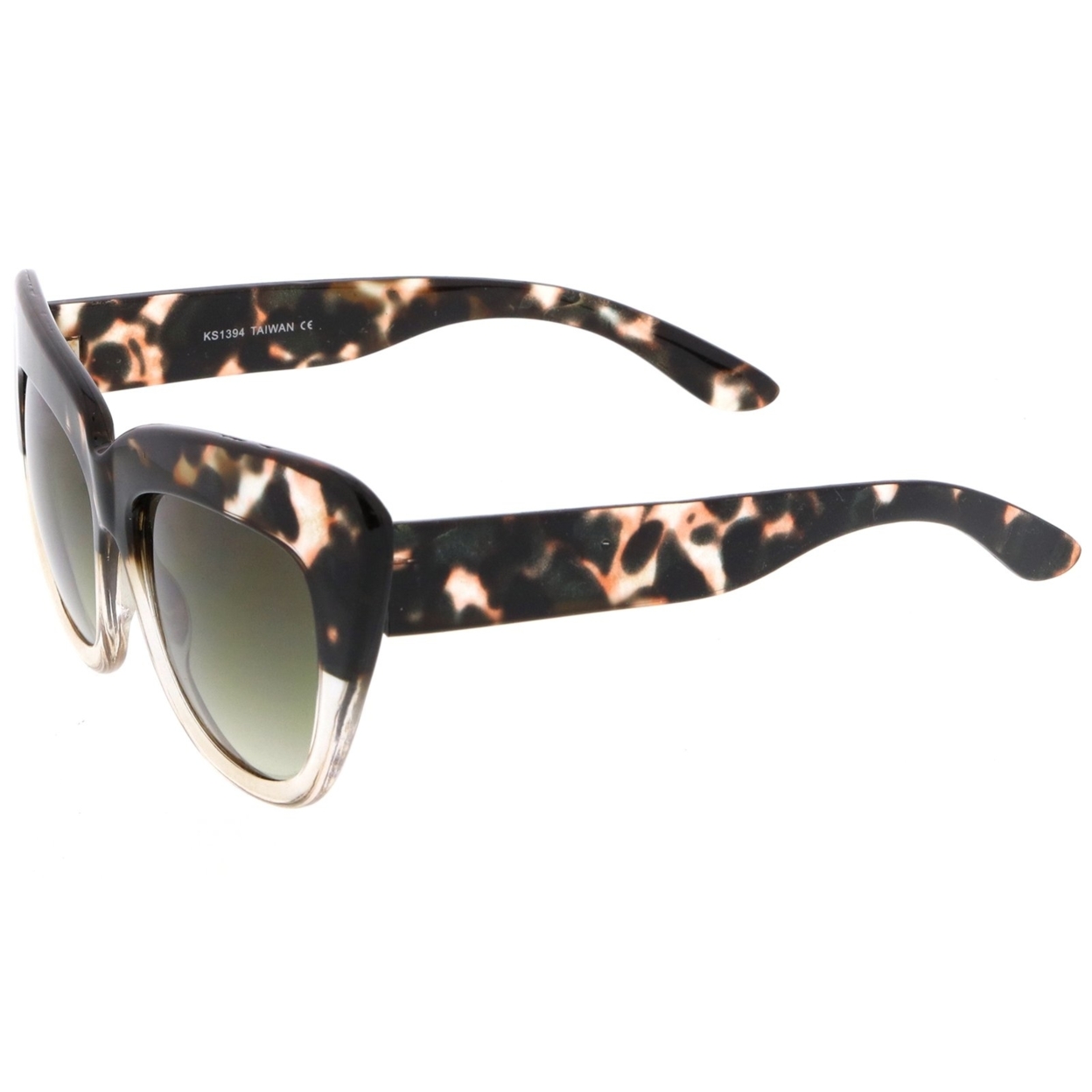 Oversize Printed Frame Wide Temple Square Lens Cat Eye Sunglasses 55mm - Black-Tortoise-Fade / Lavender