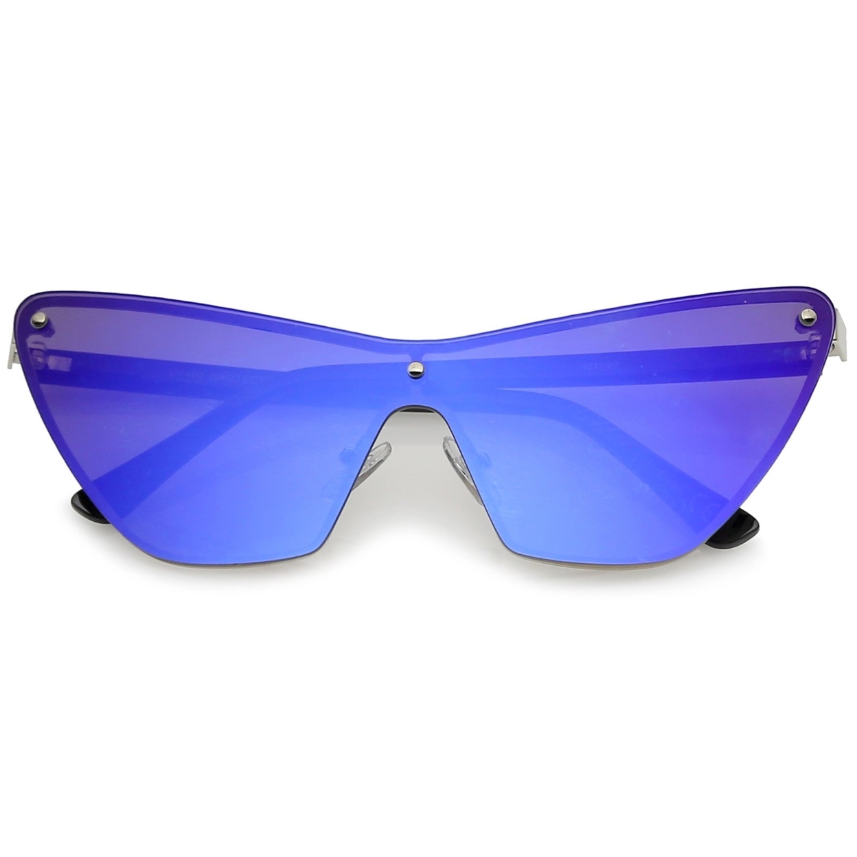 Oversize Rimless Colored Mirror Mono Lens Shield Cat Eye Sunglasses 68mm - Black Black / Purple Mirror