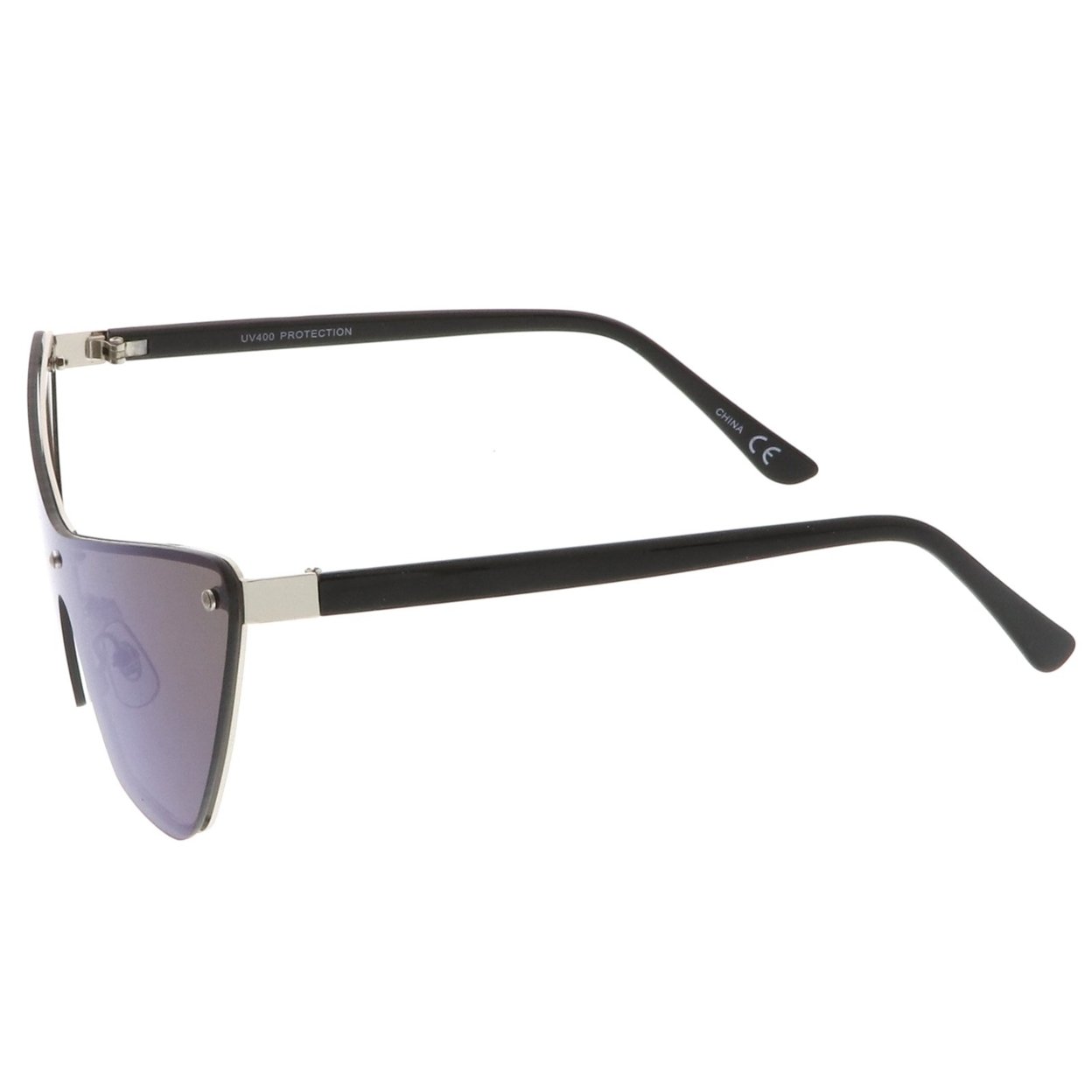 Oversize Rimless Colored Mirror Mono Lens Shield Cat Eye Sunglasses 68mm - Black Black / Silver Mirror