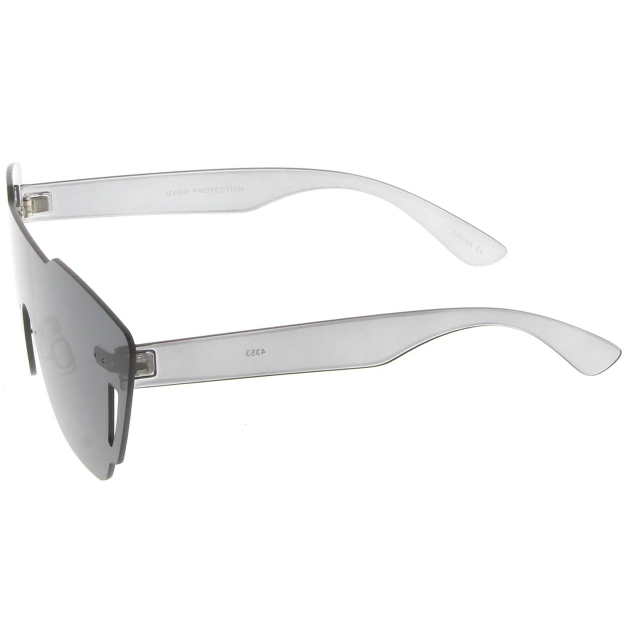 Oversize Rimless Cutout Thick Arms Tinted Mono Lens Shield Sunglasses 73mm - Smoke
