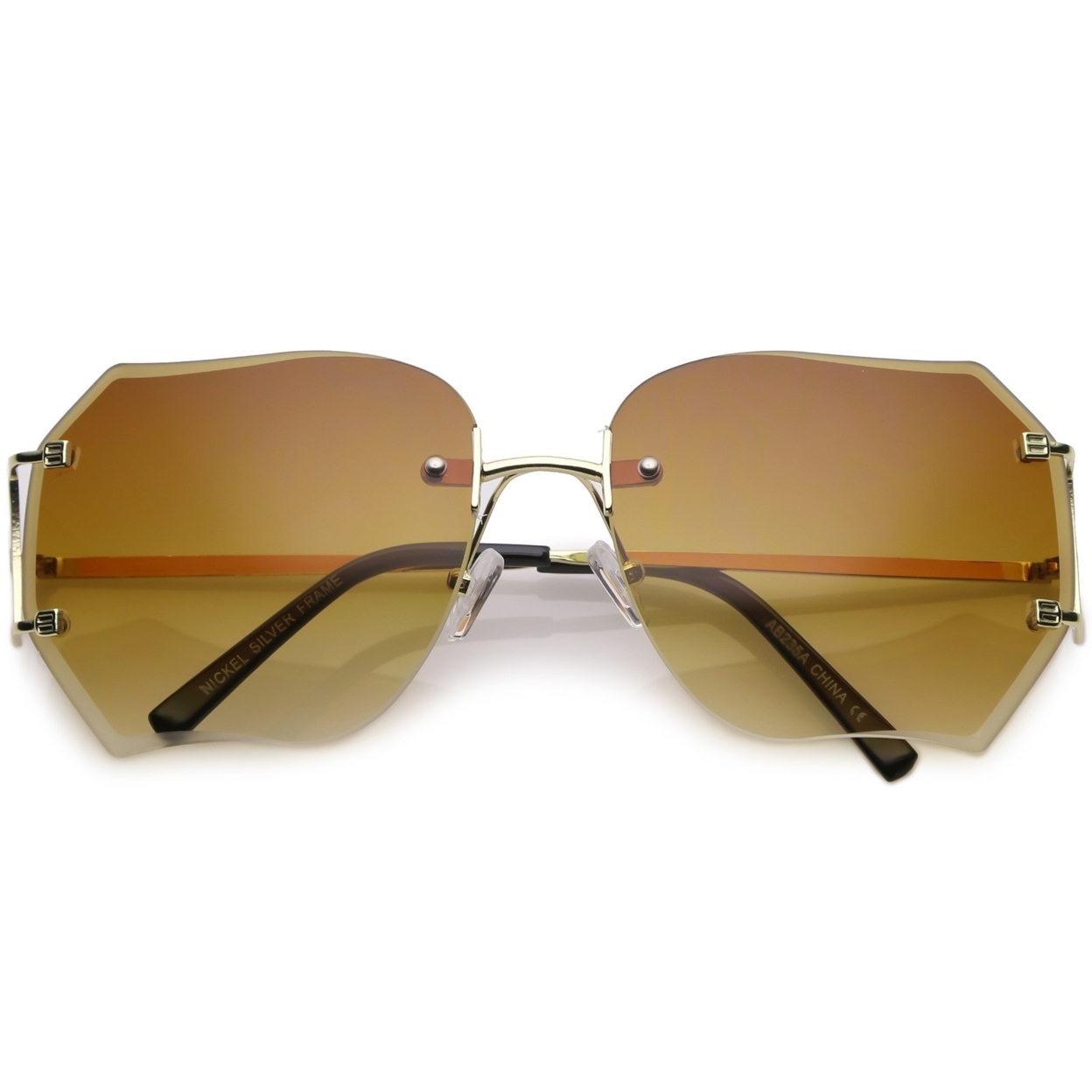 Oversize Rimless Square Sunglasses Slim Metal Arms Beveled Gradient Lens 61mm - Gold / Amber