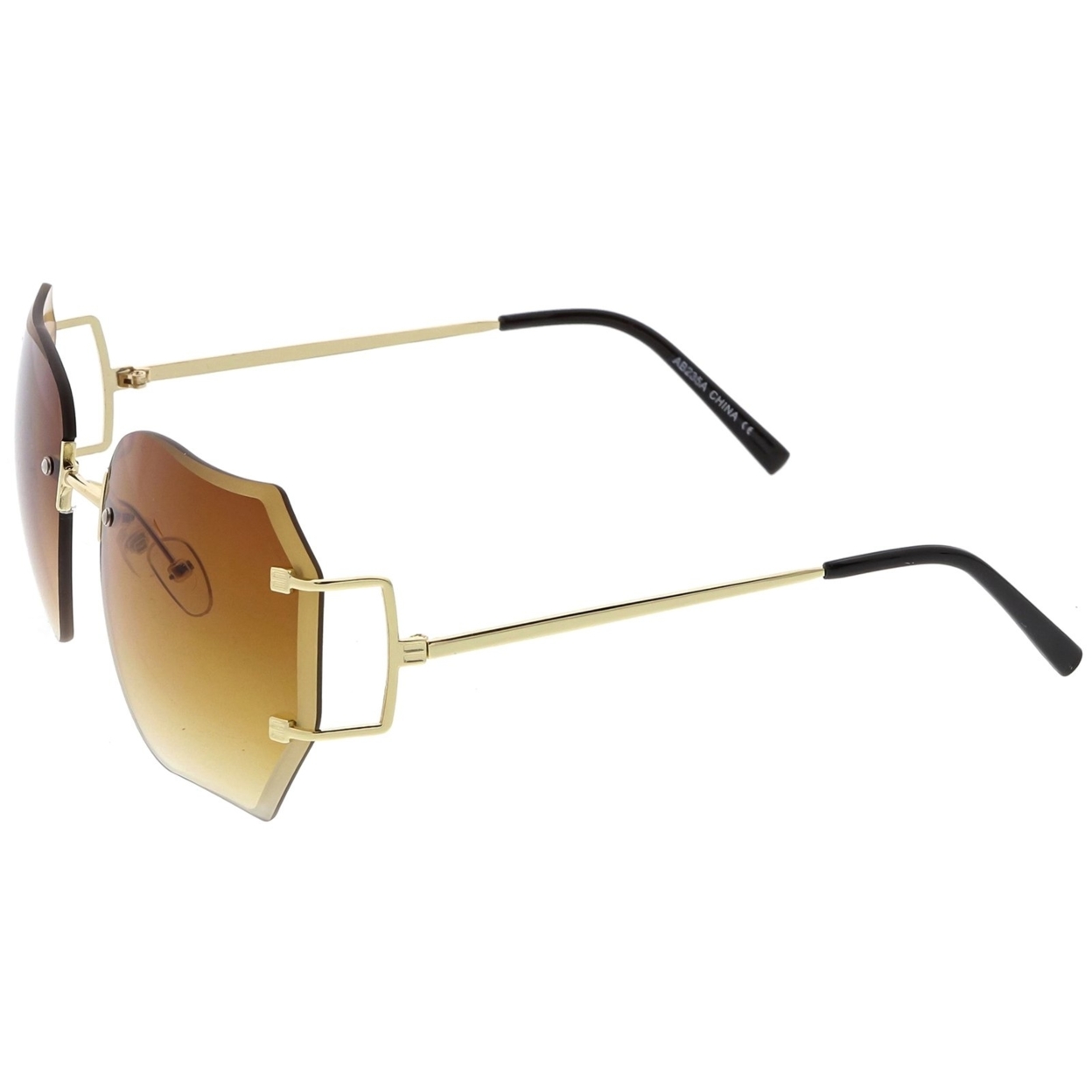 Oversize Rimless Square Sunglasses Slim Metal Arms Beveled Gradient Lens 61mm - Gold / Amber
