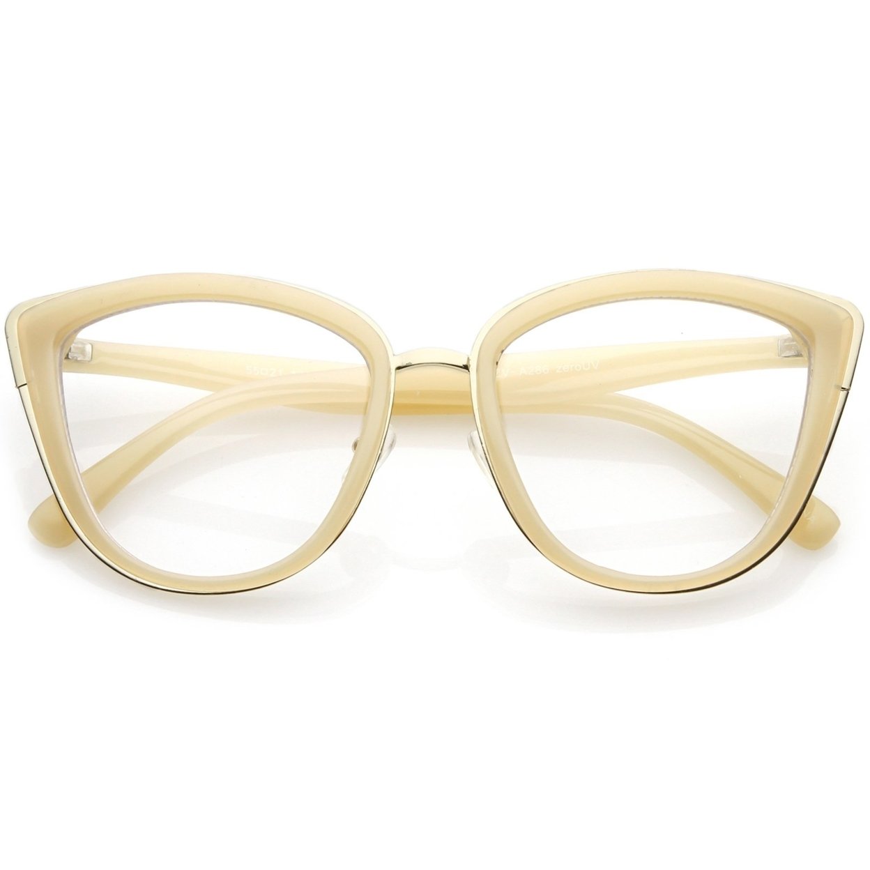 Oversize Rimmed Metal Cat Eye Glasses Clear Lens 55mm - Black Gold / Clear