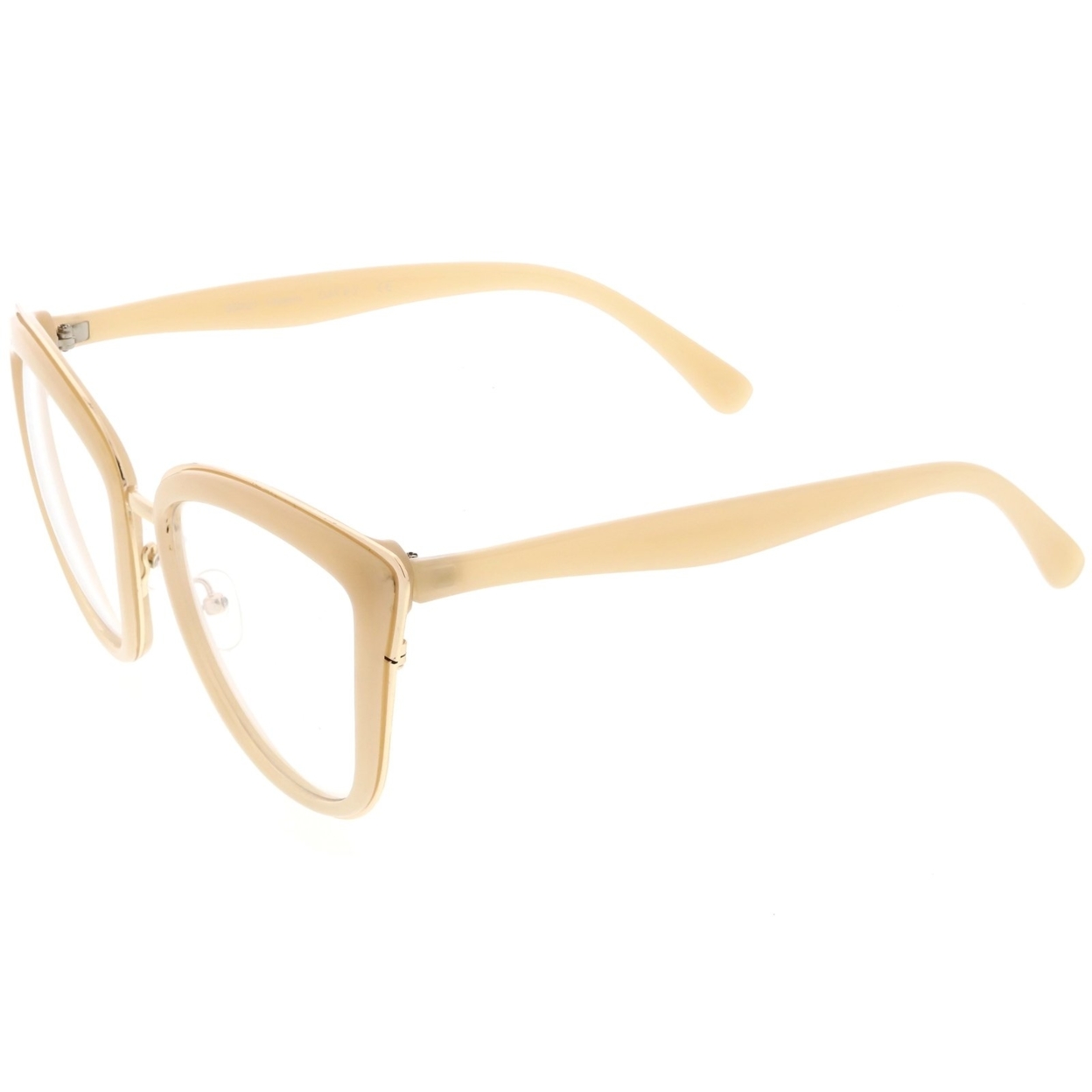 Oversize Rimmed Metal Cat Eye Glasses Clear Lens 55mm - Creme Gold / Clear