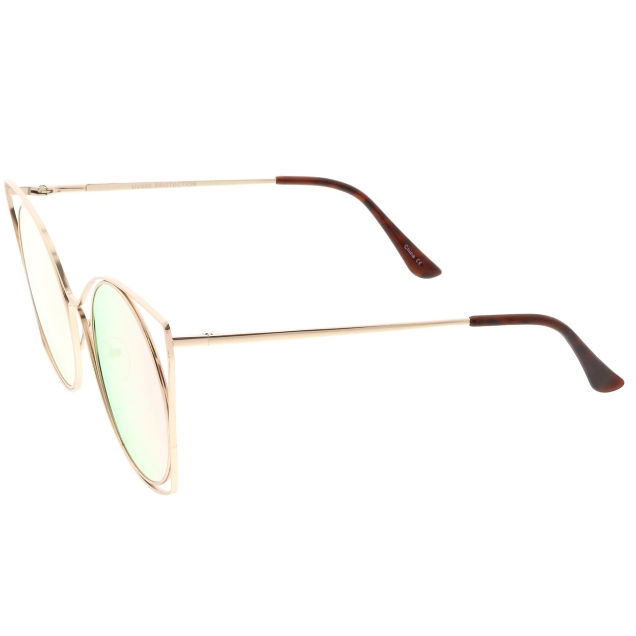 Oversize Slim Metal Cutout Cat Eye Sunglasses With Round Mirrored Flat Lens 58mm - Gunmetal / Magenta Mirror