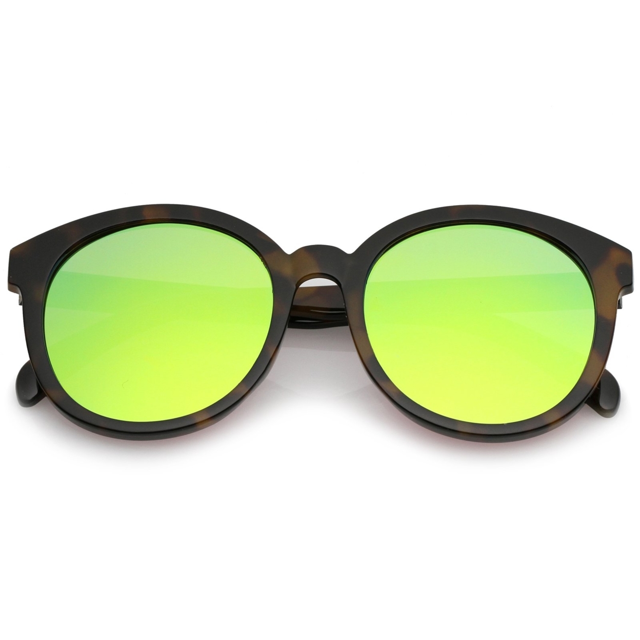Oversize Super Flat Colored Mirror Lens Round Sunglasses 54mm - Creme / Blue