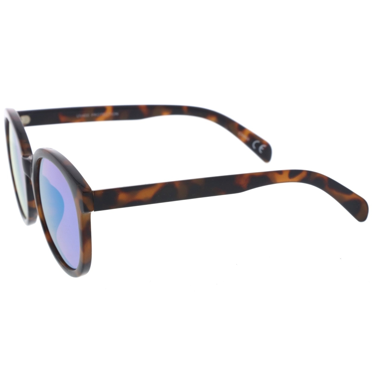 Oversize Super Flat Colored Mirror Lens Round Sunglasses 54mm - Creme / Blue