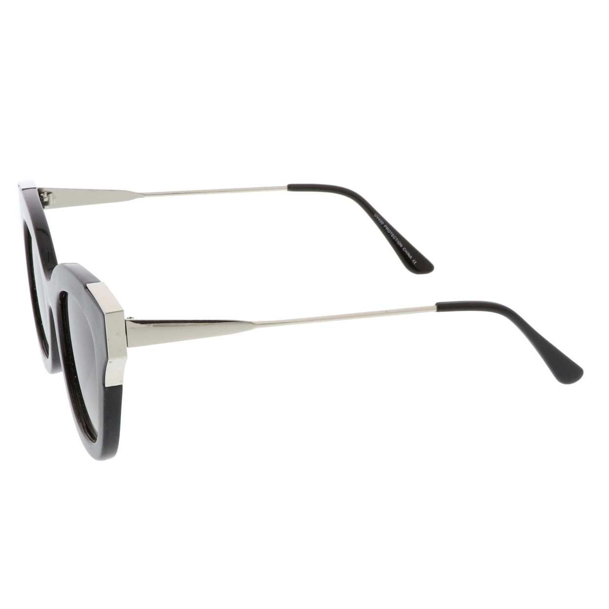 Oversize Thick Slim Temple Metal Trim Square Flat Lens Cat Eye Sunglasses 48mm - Black-Silver / Lavender
