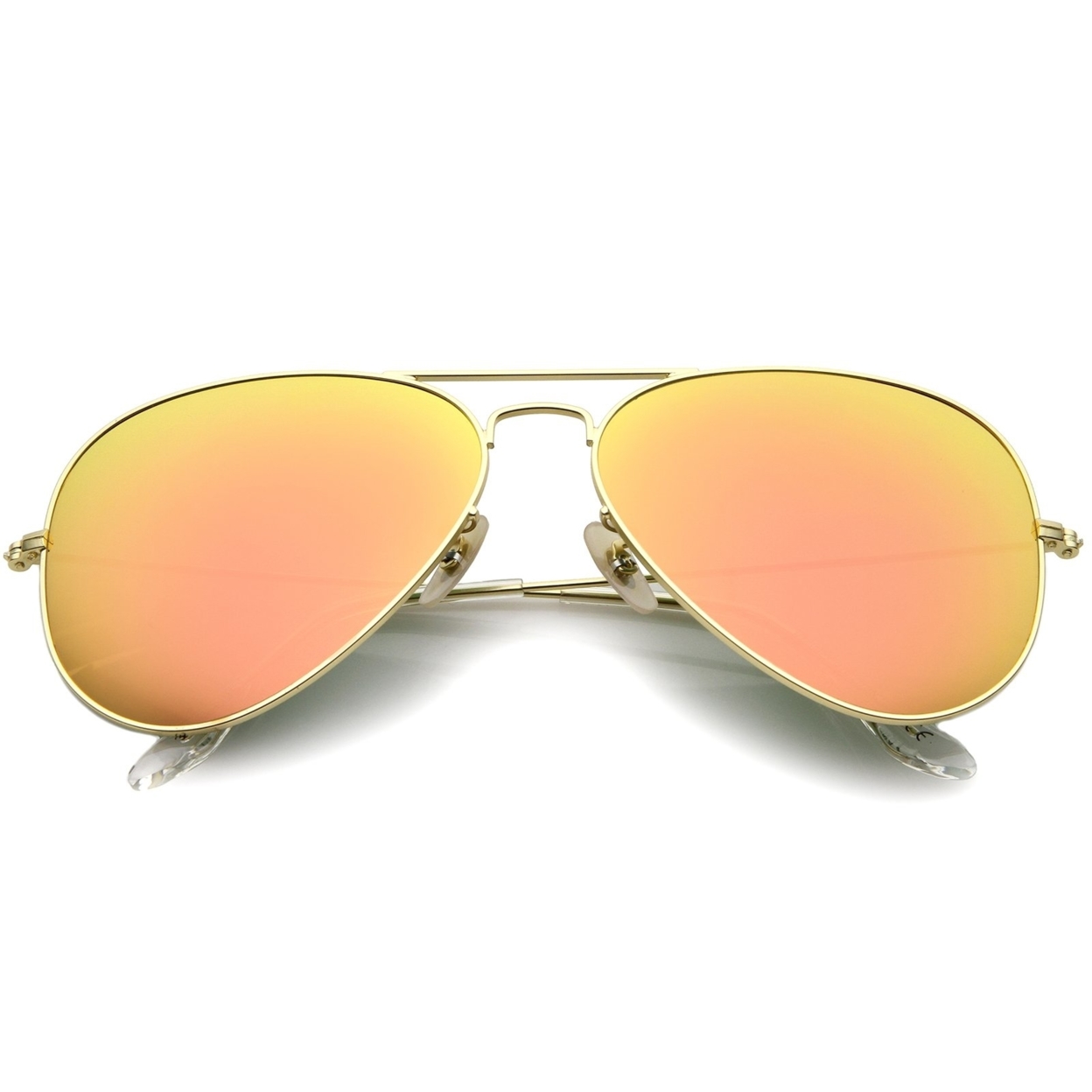 Premium Classic Large Matte Metal Frame Mirror Glass Lens Aviator Sunglasses 61mm - Gold / Pink Mirror