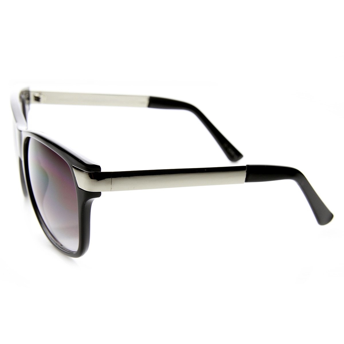 Premium High Fashion Metal Temple Mod Horn Rimmed Sunglasses - Black-Silver Lavender