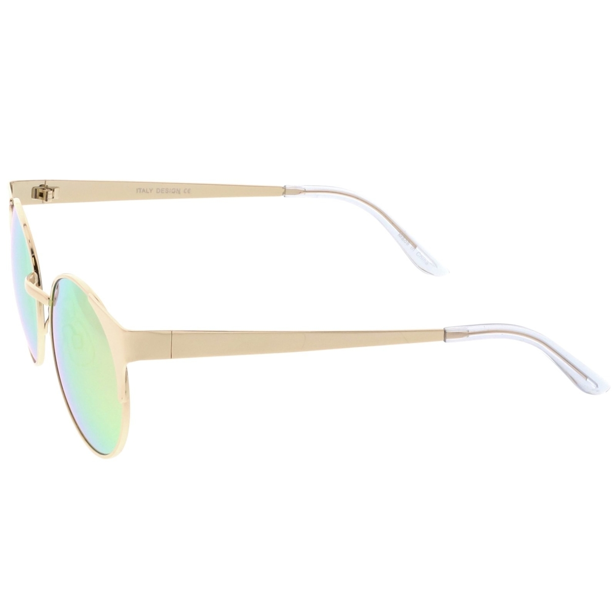 Premium Metal Cat Eye Sunglasses With Round Colored Mirror Flat Lens 51mm - Gold / Orange Mirror