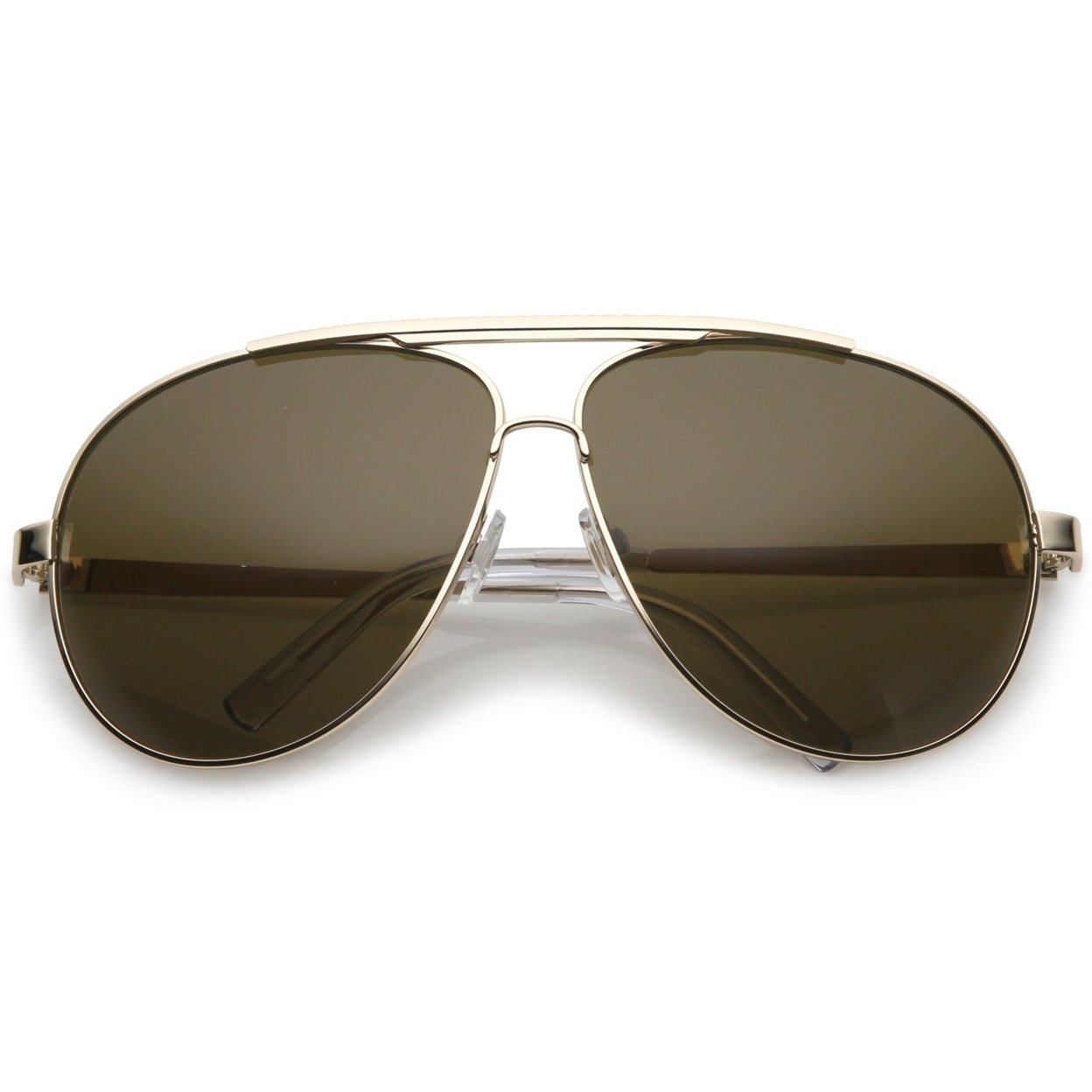 Premium Oversize Metal Aviator Sunglasses With Double Nose Bridge And Flat Top 67mm - Gold / Brown