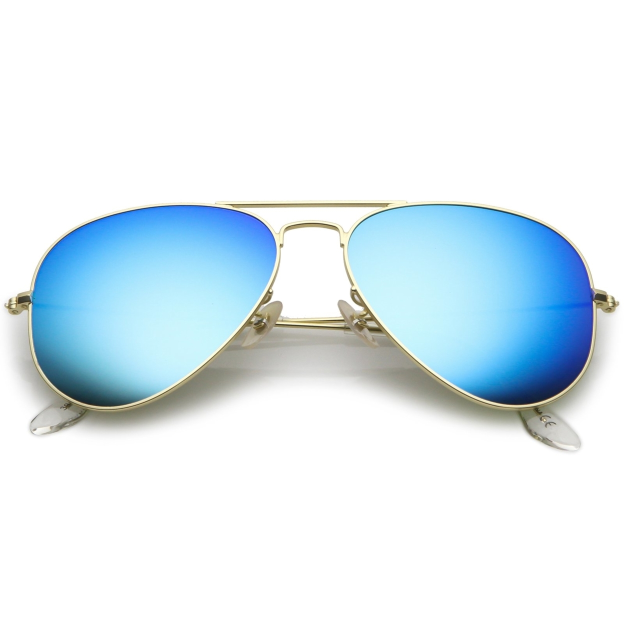 Premium Small Classic Matte Metal Aviator Sunglasses With Colored Mirror Glass Lens 57mm - Gold / Pink Mirror