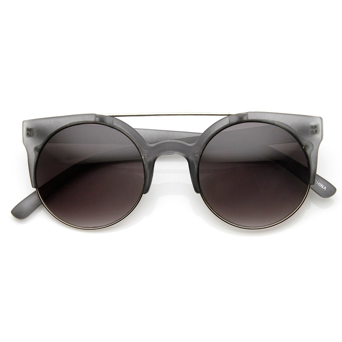 Retro Circle Round Half Frame Aviator Bar Sunglasses - Creme