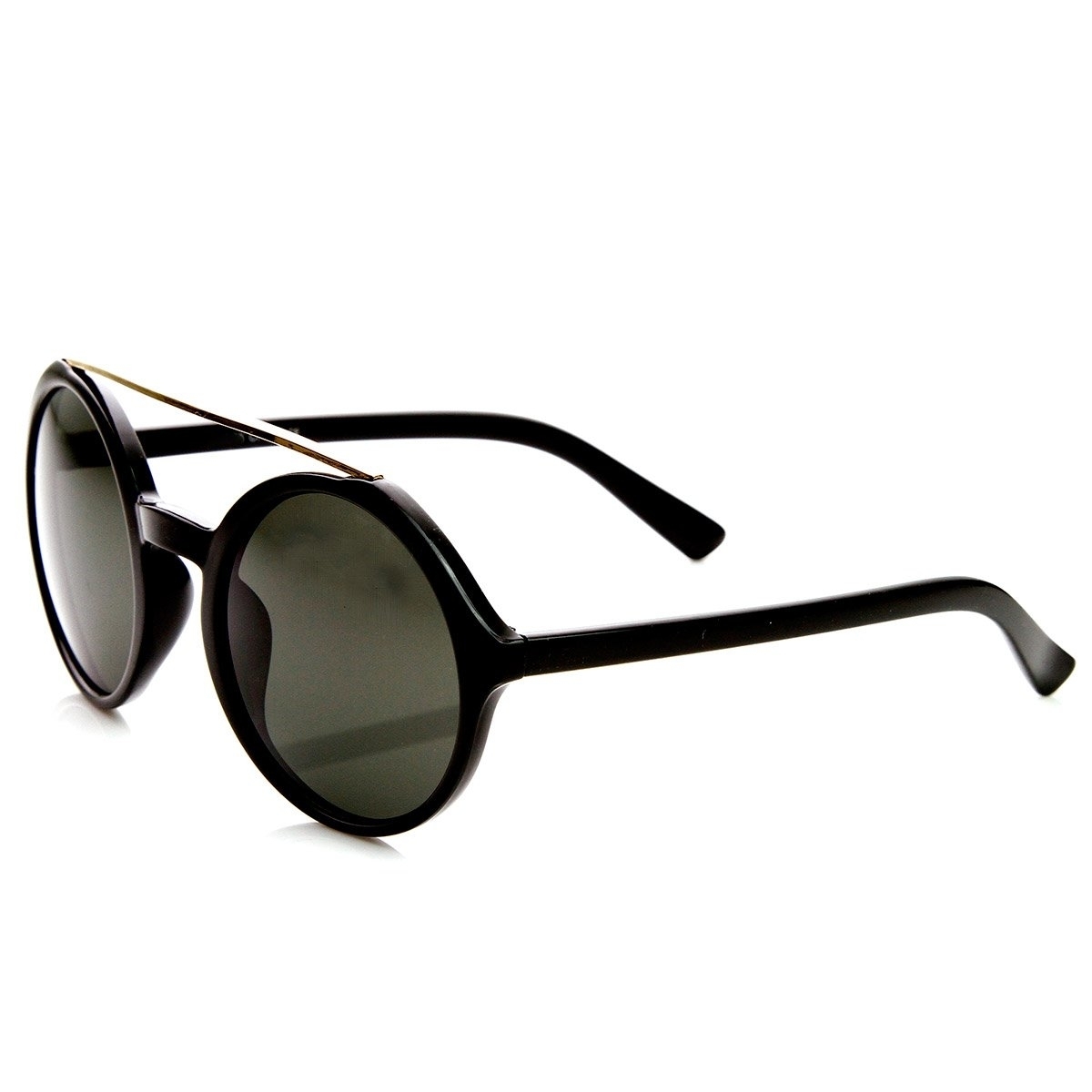 Retro Fashion Metal Crossbar Large Circle Round Sunglasses - Black
