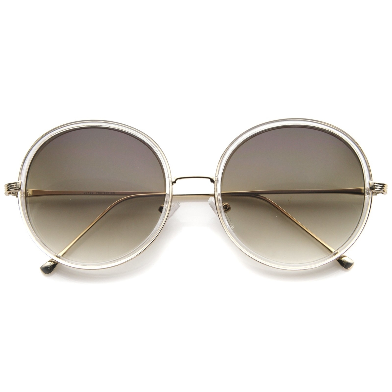 Retro Fashion Metal Temple Two-Tone Oversize Round Sunglasses 53mm - Black-Gold / Smoke