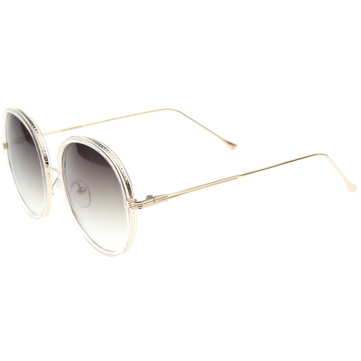 Retro Fashion Metal Temple Two-Tone Oversize Round Sunglasses 53mm - Black-Gold / Smoke