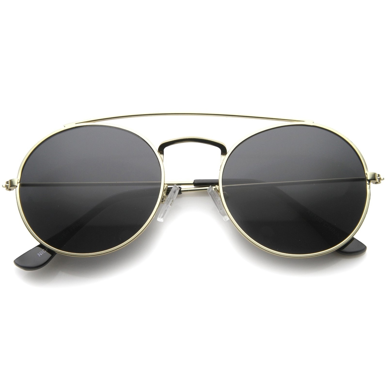 Retro Fashion Minimal Thin Metal Brow Bar Round Sunglasses 52mm - Black / Smoke