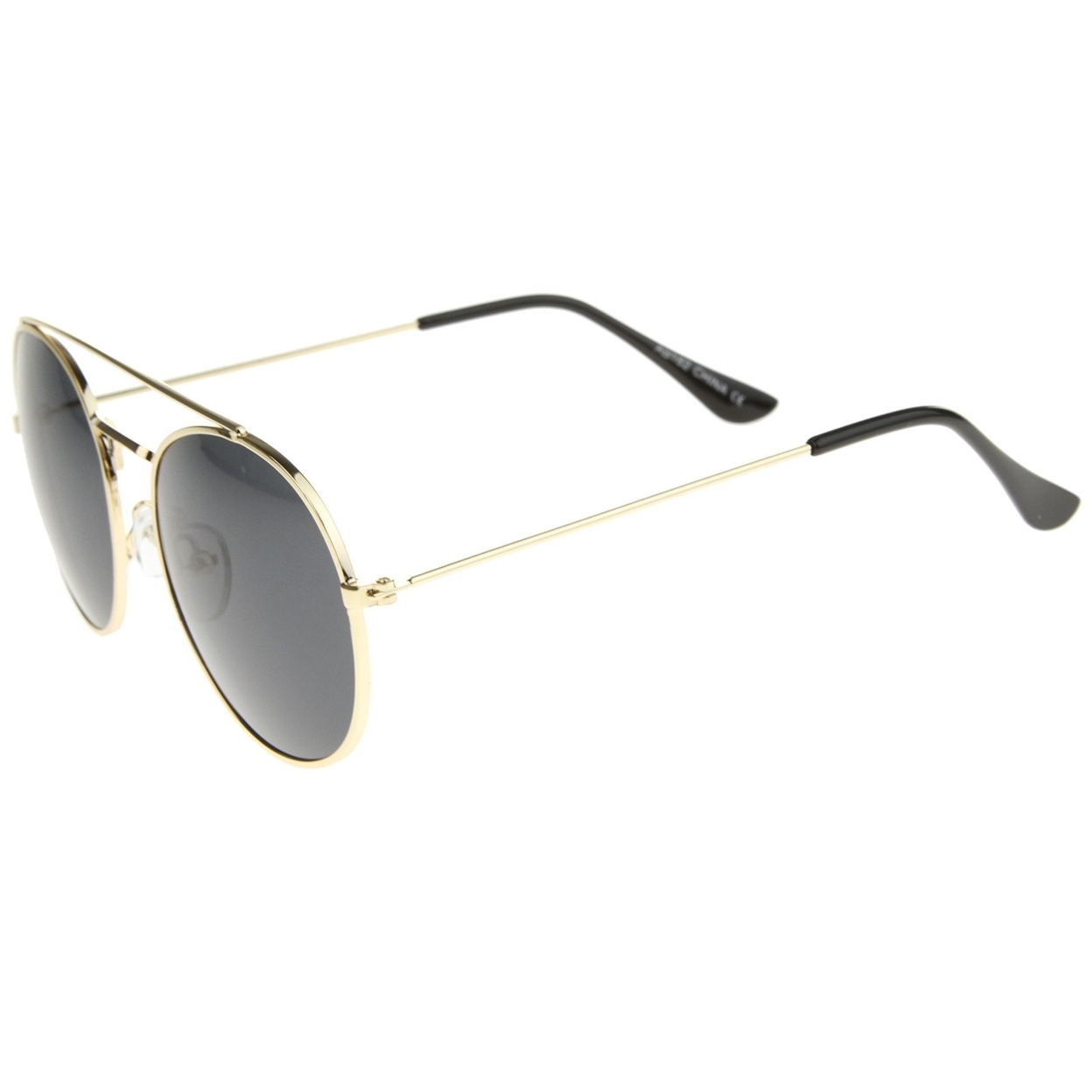 Retro Fashion Minimal Thin Metal Brow Bar Round Sunglasses 52mm - Gold / Smoke
