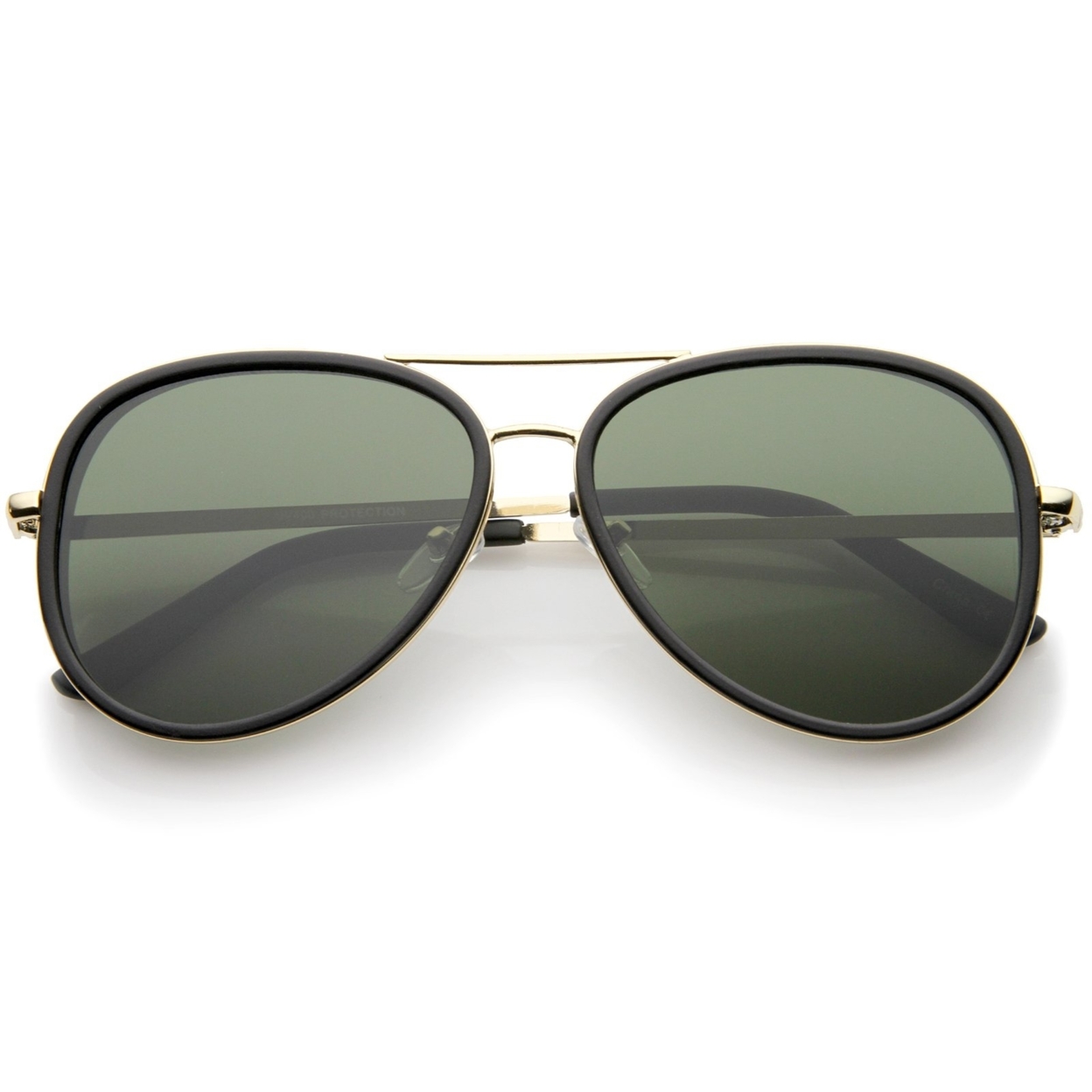 Retro Fashion Side Cover Flat Lens Two-Tone Metal Aviator Sunglasses 53mm - Brown-Gold / Green