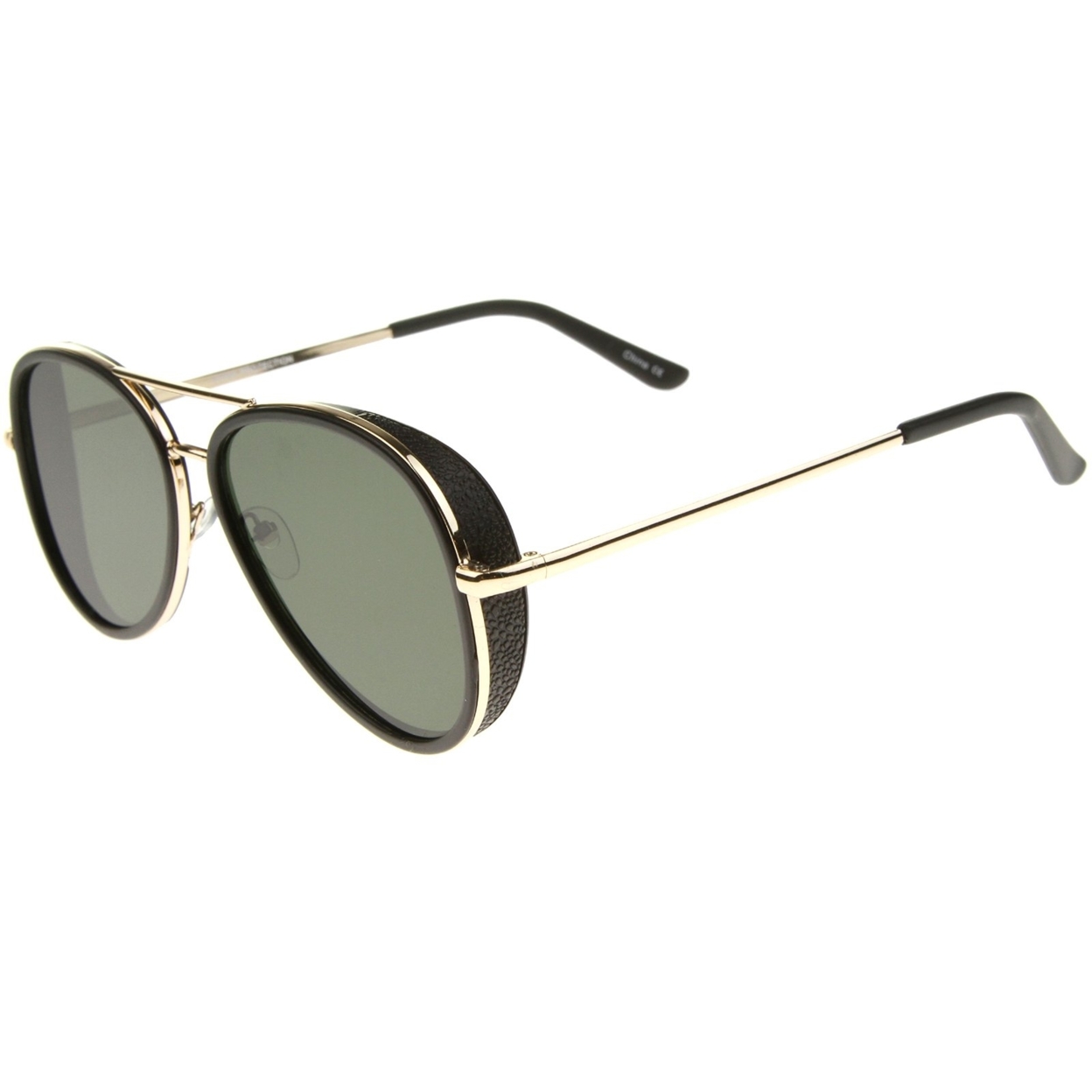 Retro Fashion Side Cover Flat Lens Two-Tone Metal Aviator Sunglasses 53mm - Black-Silver / Smoke