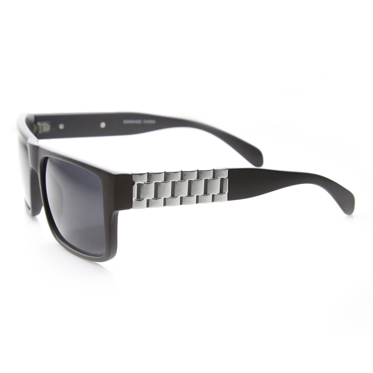 Retro Fashion Watch Link Temple Flat Top Square Sunglasses - Black-Silver Smoke