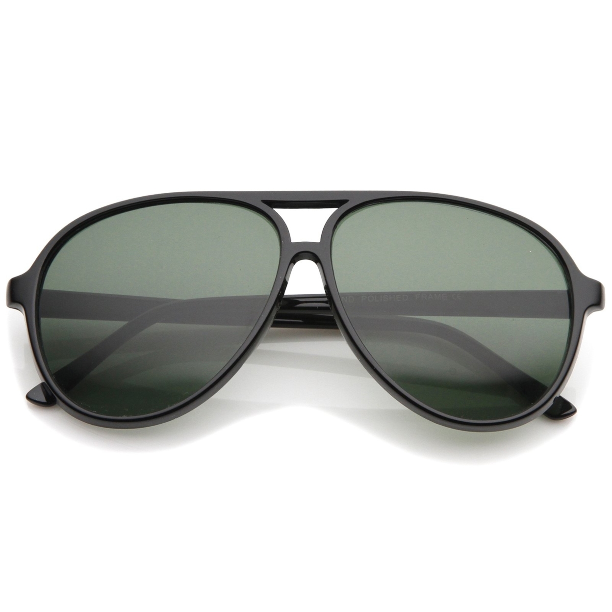 Retro Flat Top Teardrop Shaped Neutral Colored Lens Aviator Sunglasses 59mm - Black / Green