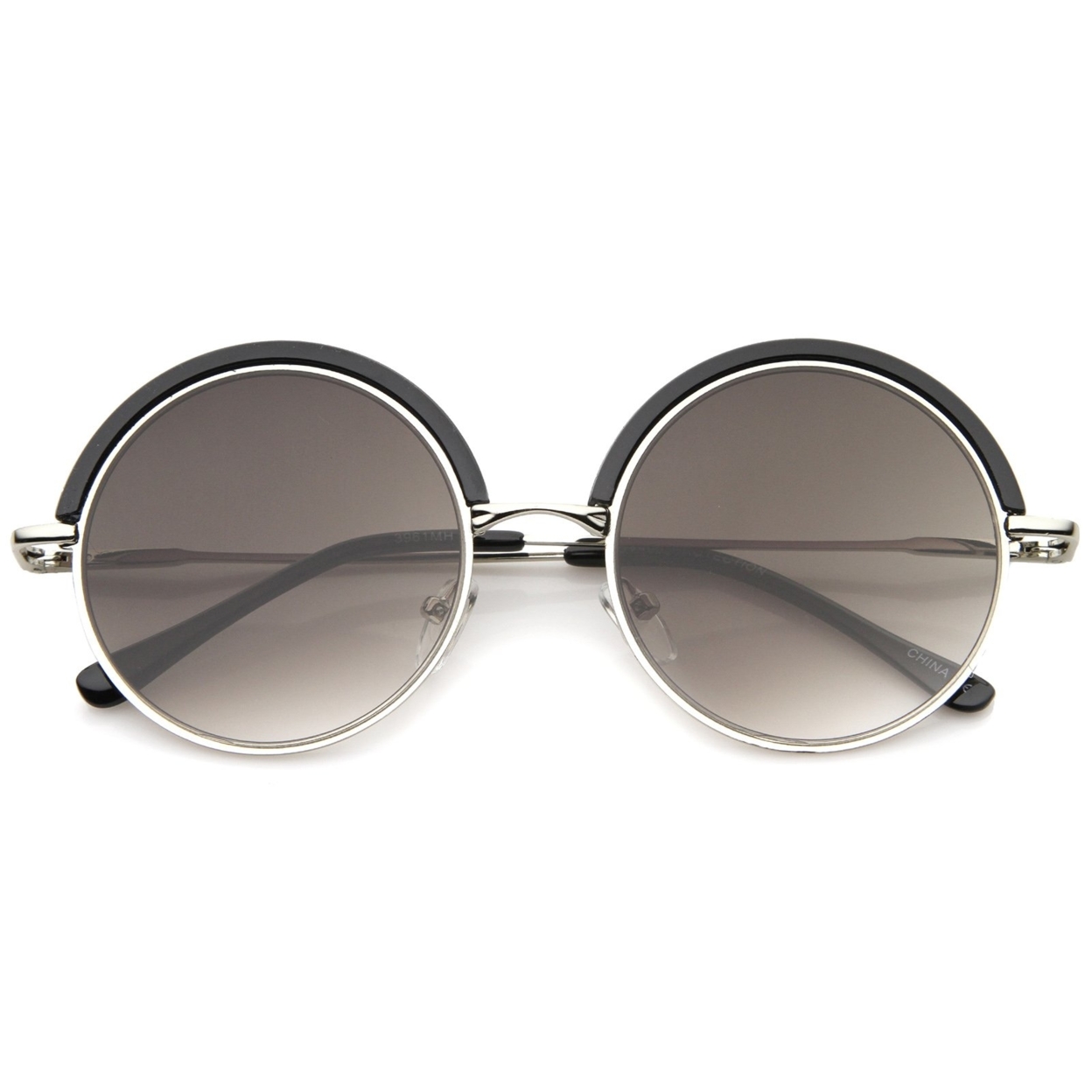 Retro Metal Frame Thin Temple Top Trim Flat Lens Round Sunglasses 51mm - Black-Gold / Smoke