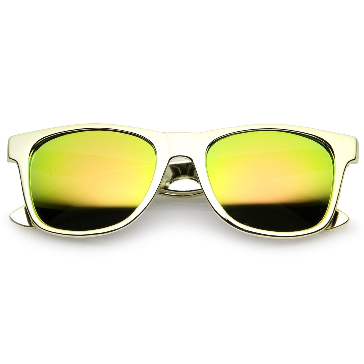 Retro Metallic Square Colored Mirror Lens Horn Rimmed Sunglasses 55mm - Gold / Yellow Mirror