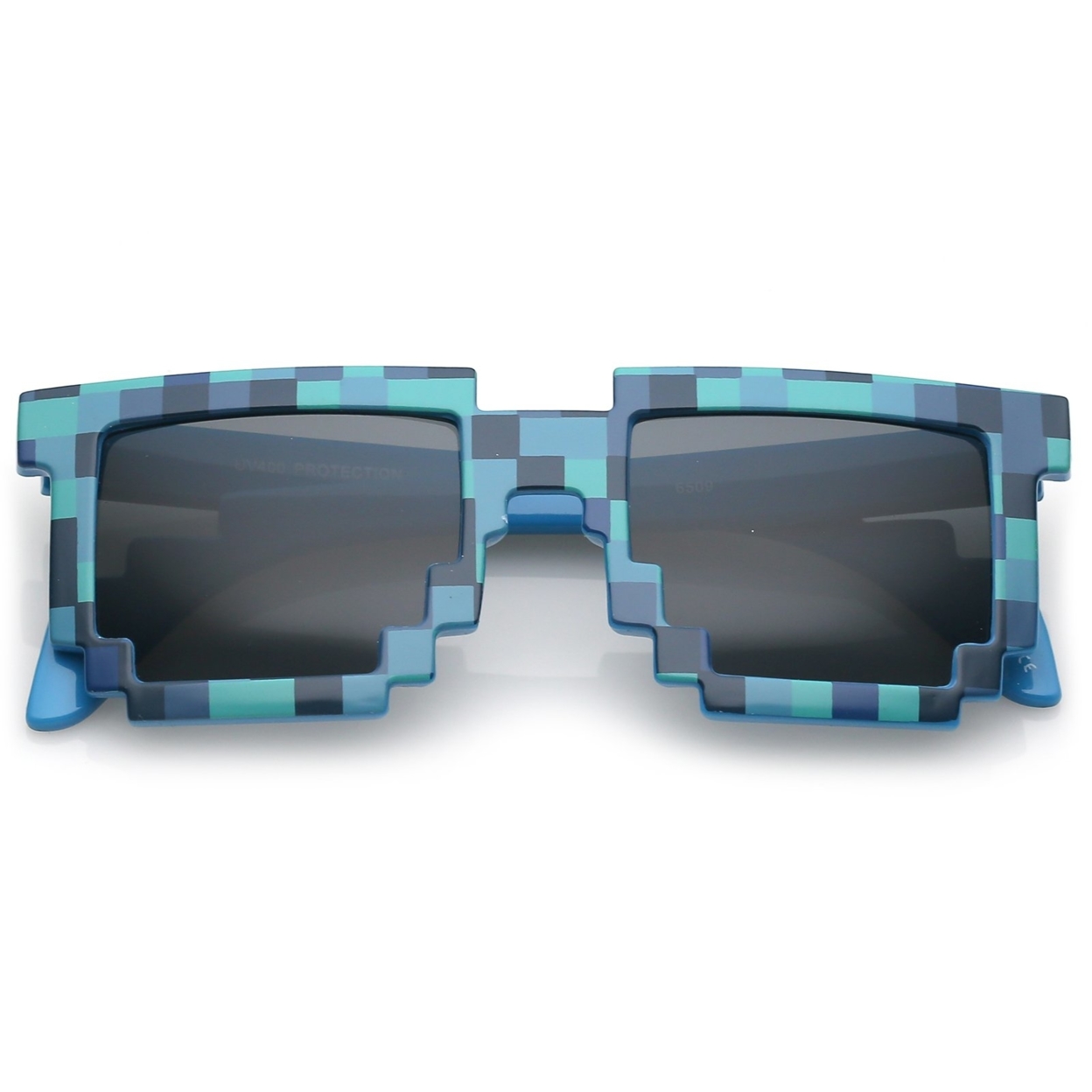 Retro Novelty Pixelated Print Square Sunglasses With Square Lens 50mm - Blue / Smoke