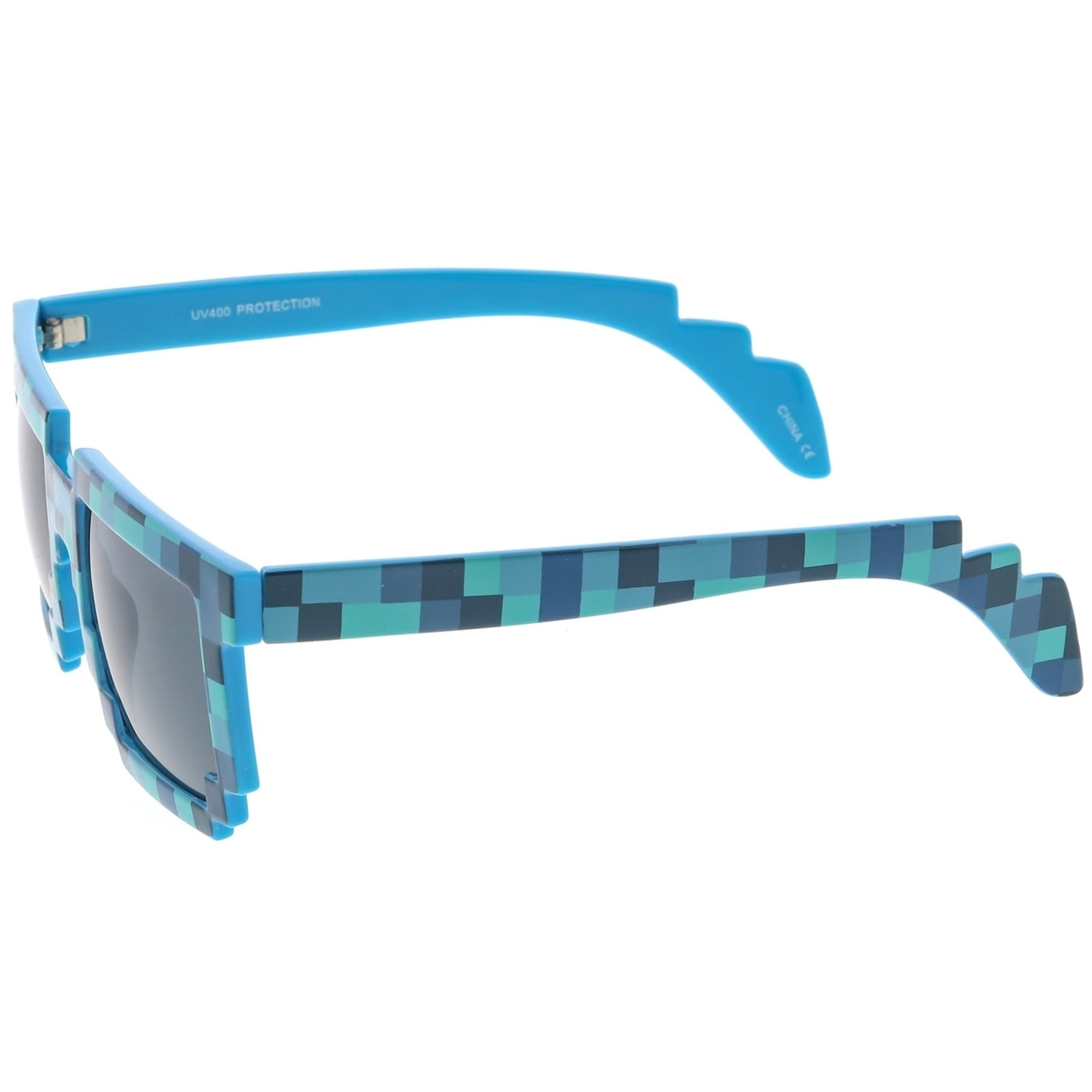 Retro Novelty Pixelated Print Square Sunglasses With Square Lens 50mm - Purple / Smoke