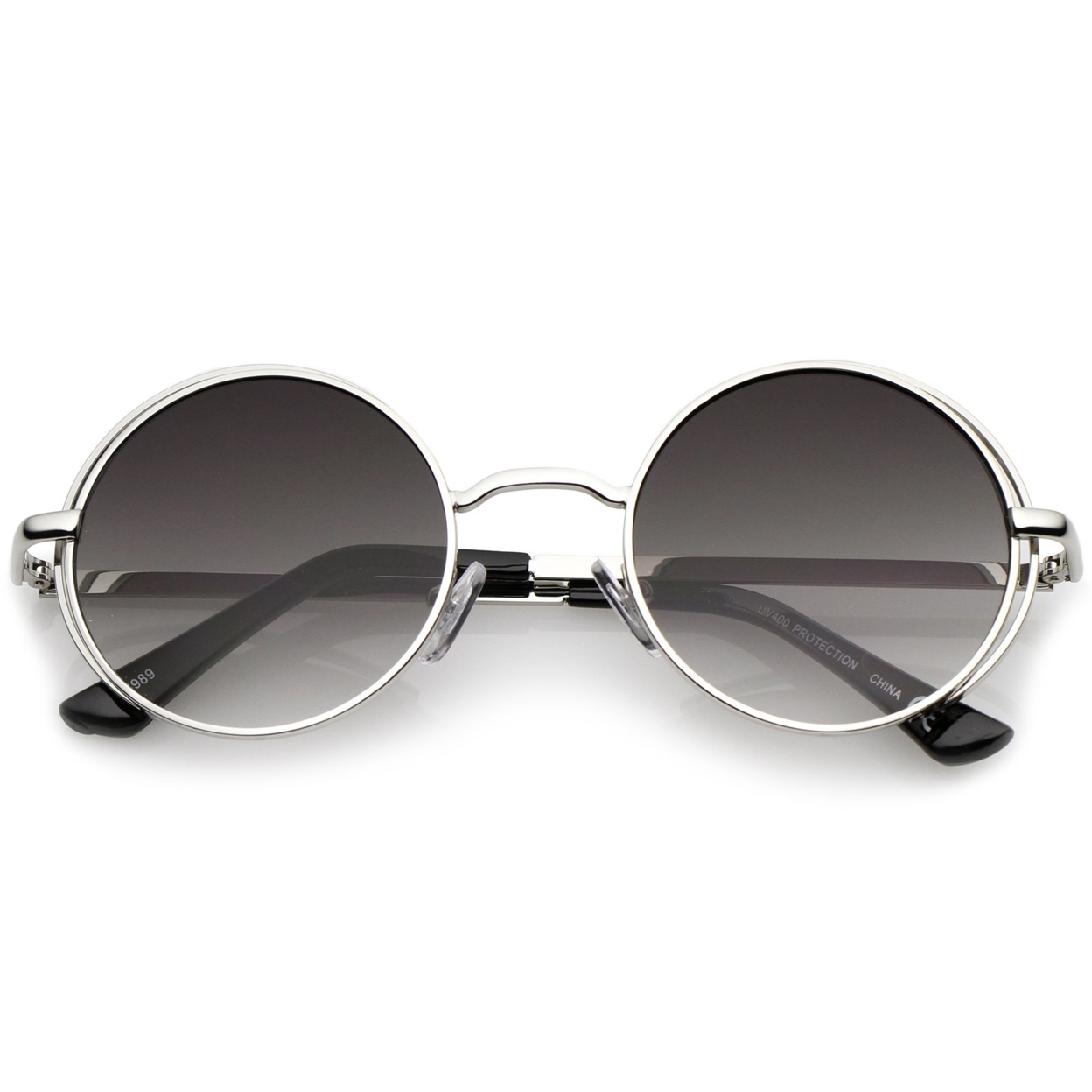Retro Open Metal Frame Slim Temples Flat Lens Round Sunglasses 49mm - Matte Gold / Brown