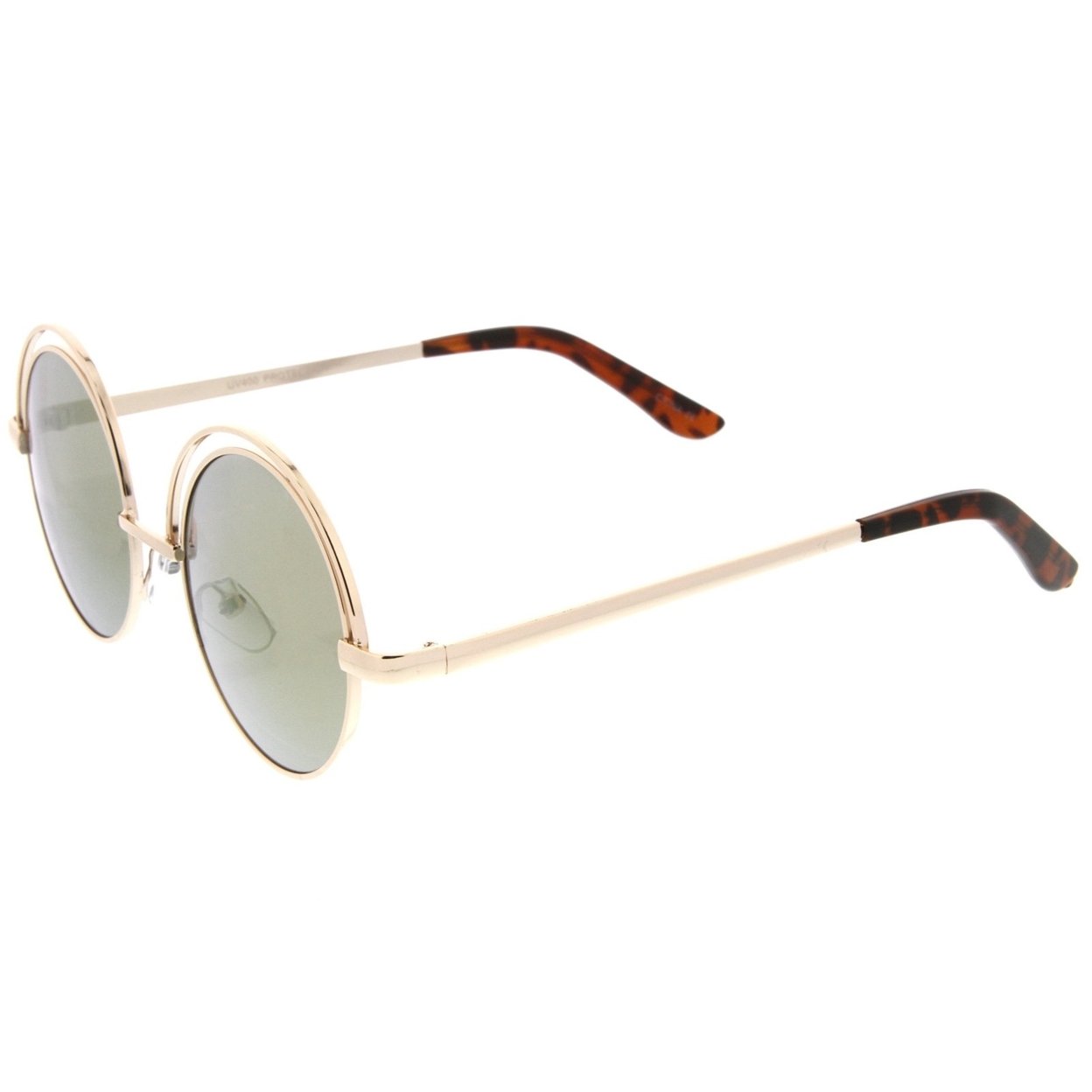 Retro Open Metal Colored Mirror Flat Lens Round Sunglasses 48mm - Gold / Pink-Gold Mirror