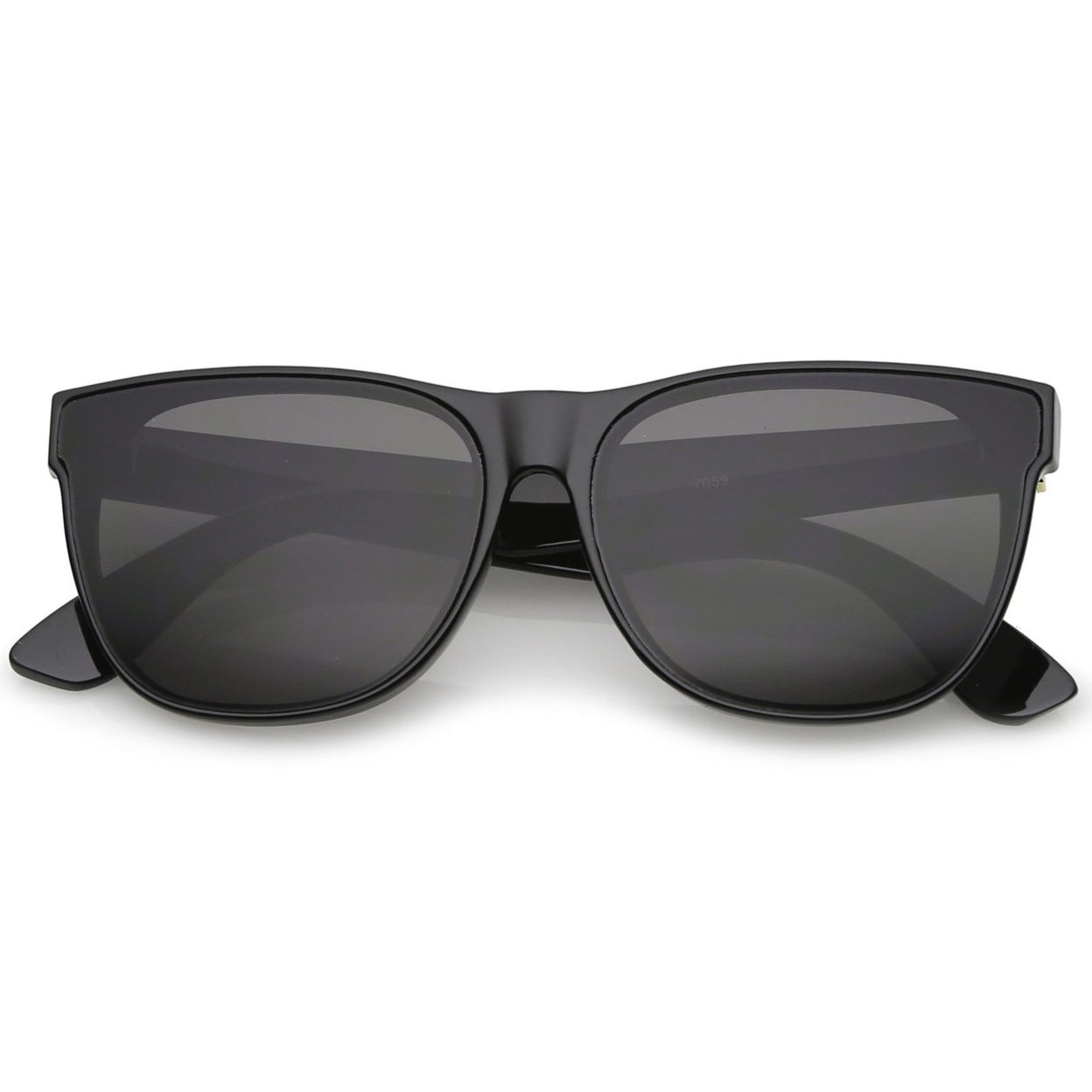Retro Oversize Wide Temple Square Flat Lens Horn Rimmed Sunglasses 60mm - Shiny Black / Smoke
