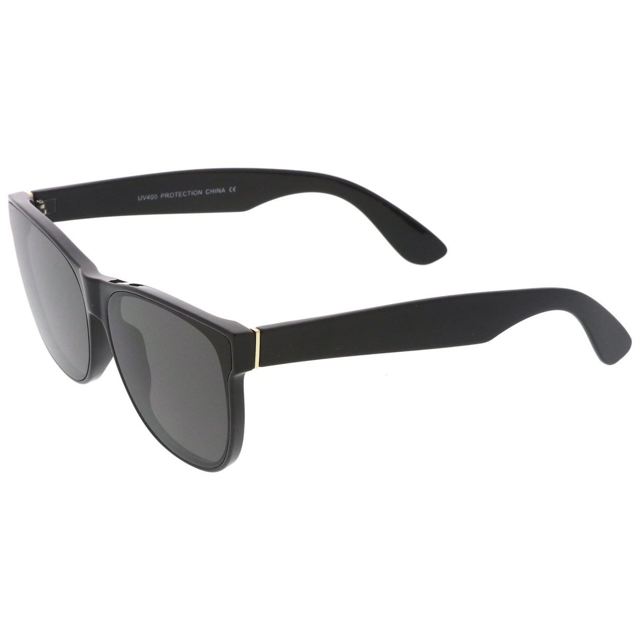 Retro Oversize Wide Temple Square Flat Lens Horn Rimmed Sunglasses 60mm - Shiny Black / Smoke