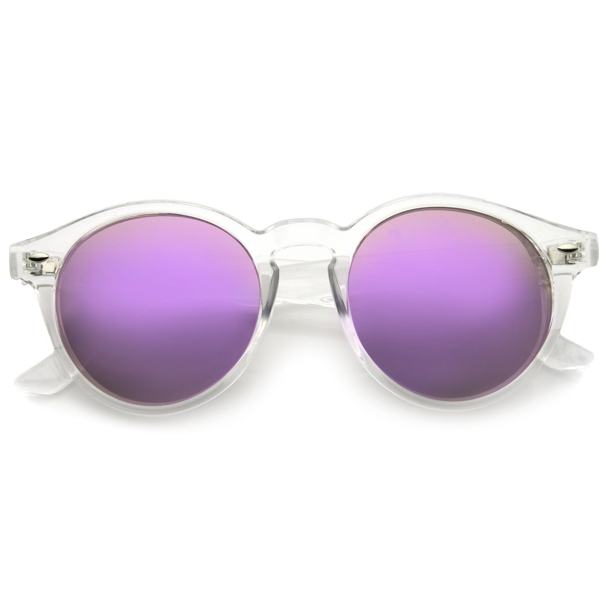 Retro Translucent Frame Color Mirror Lens Round Horn Rimmed Sunglasses 50mm - Clear / Purple Mirror