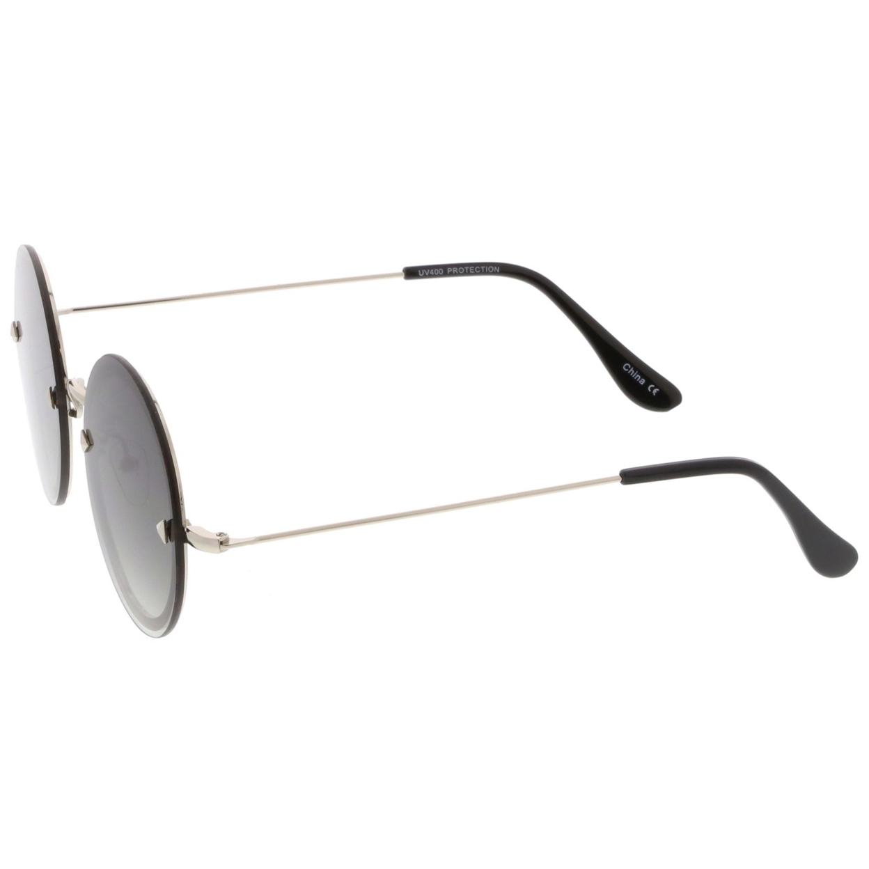 Rimless Metal Pyramid Rivets Ultra Slim Arms Flat Lens Round Sunglasses 55mm - Silver / Lavender