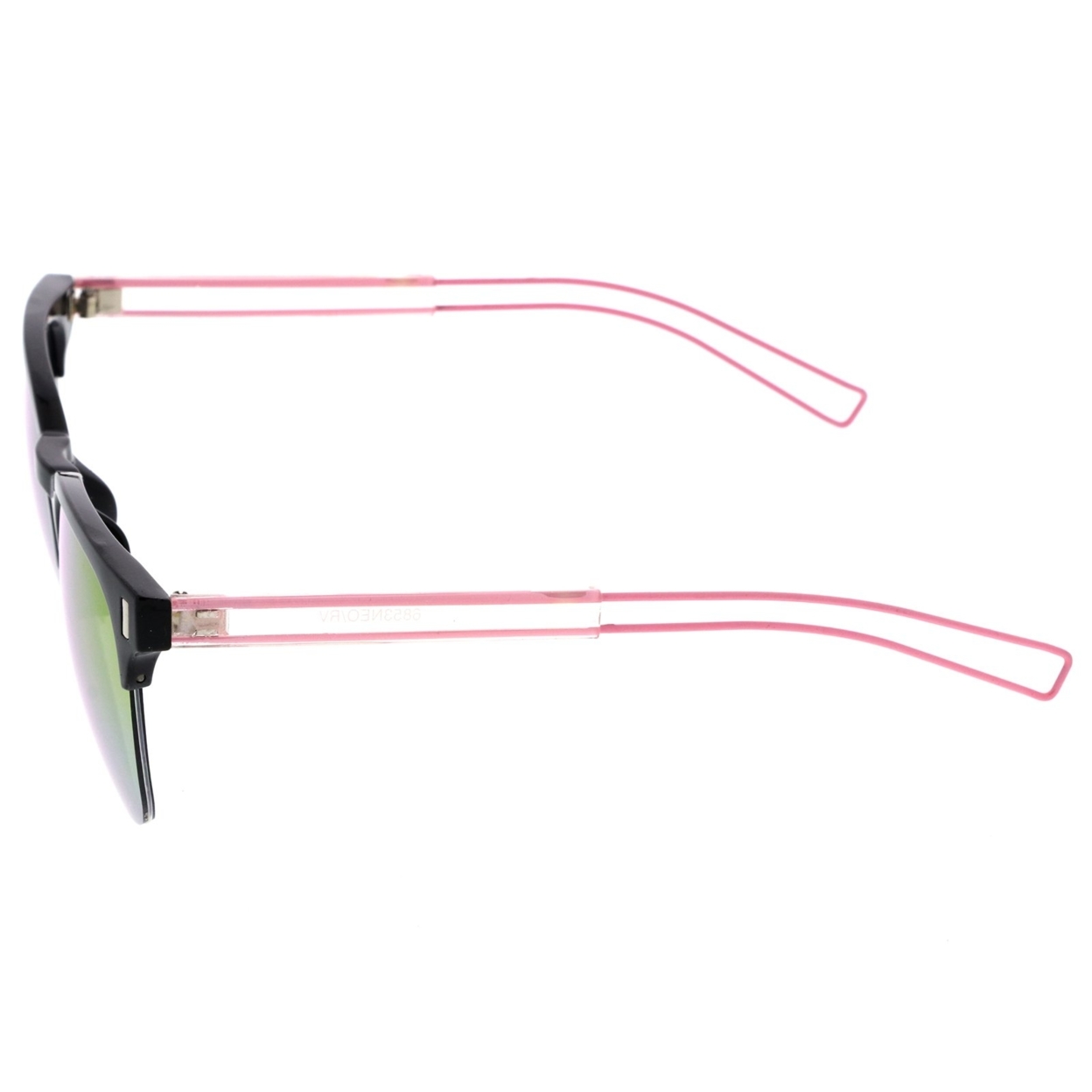 Semi Rimless Wire Hook Temples Square Colored Mirror Lens Horn Rimmed Sunglasses 56mm - Black-Pink / Orange Mirror